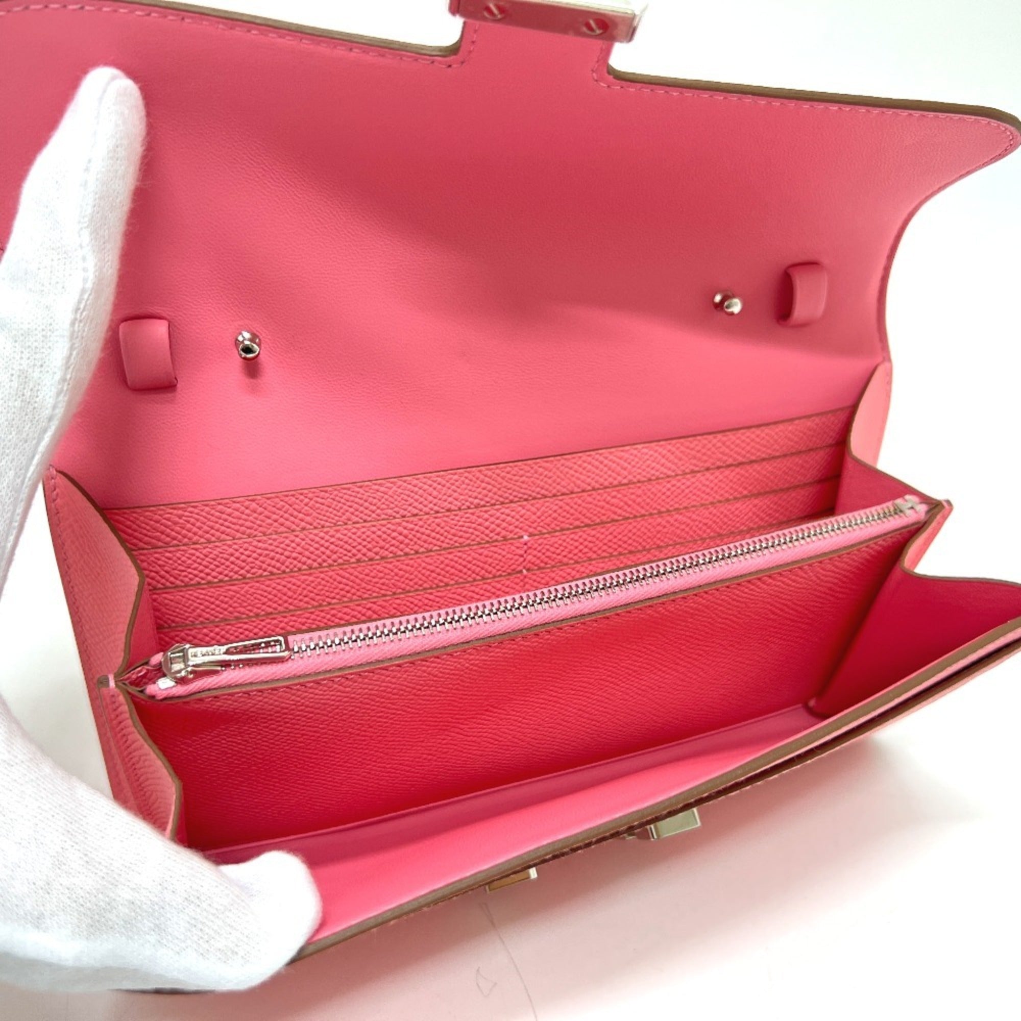 Hermes Pink Rose Confetti Epsom Leather Chain/Shoulder Wallet (Pre-Owned)