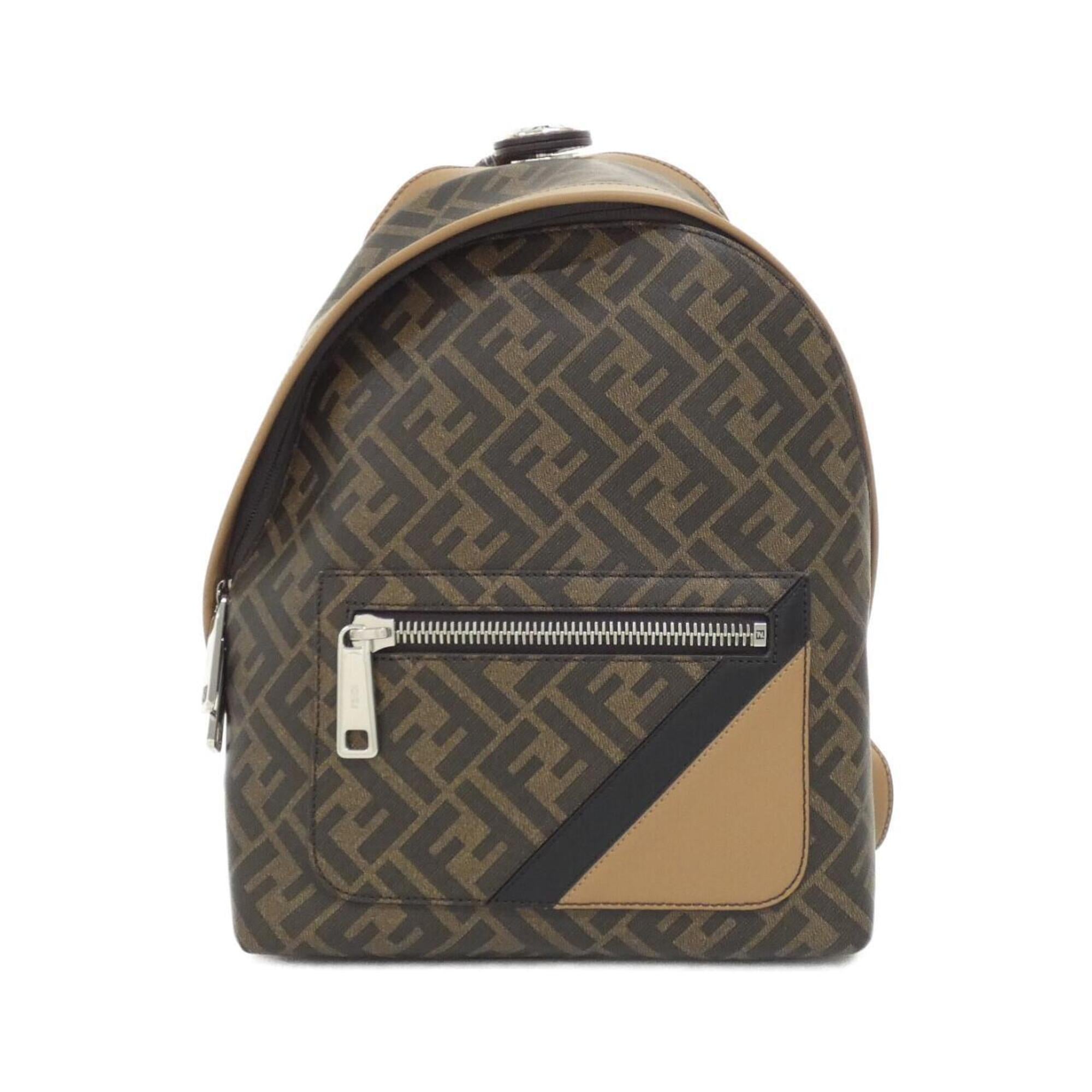 Fendi Brown Sand Coated Canvas Leather Backpack (Pre-Owned)