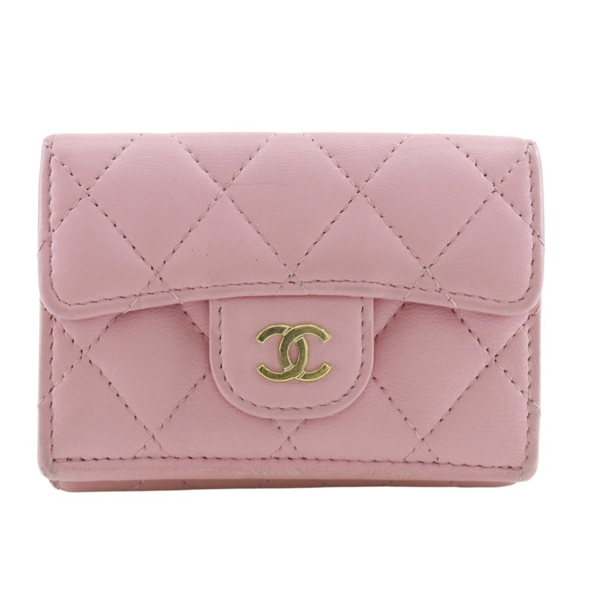 Chanel Gold Pink Leather Wallet (Tri-Fold) (Pre-Owned)