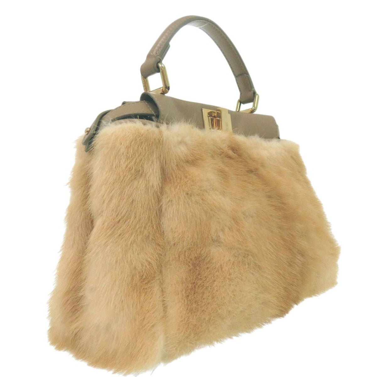 Fendi Beige Leather Fur Handbag (Pre-Owned)