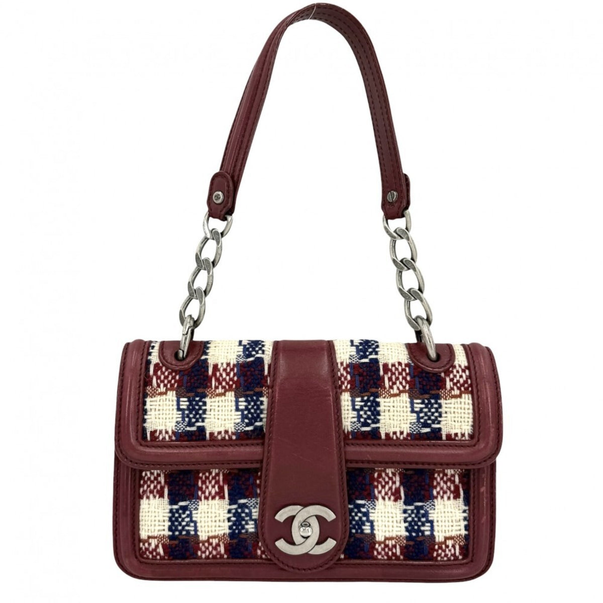 Chanel Red Color Tweed Leather Handbag Shoulder Bag (Pre-Owned)