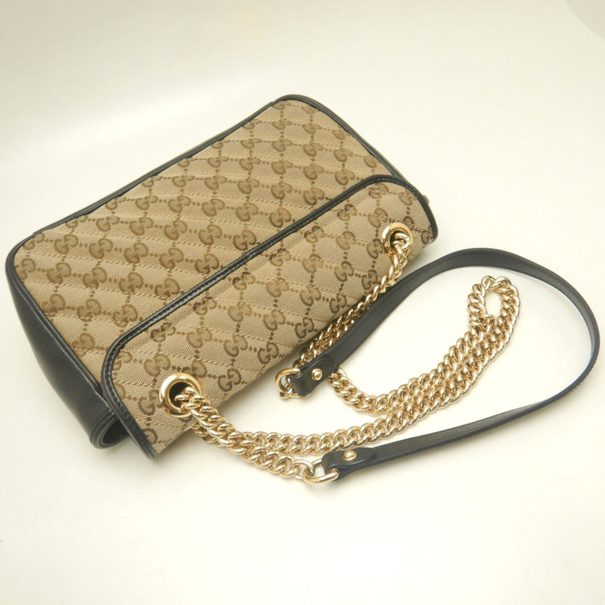 Gucci Beige Gg Canvas Leather Shoulder Bag (Pre-Owned)