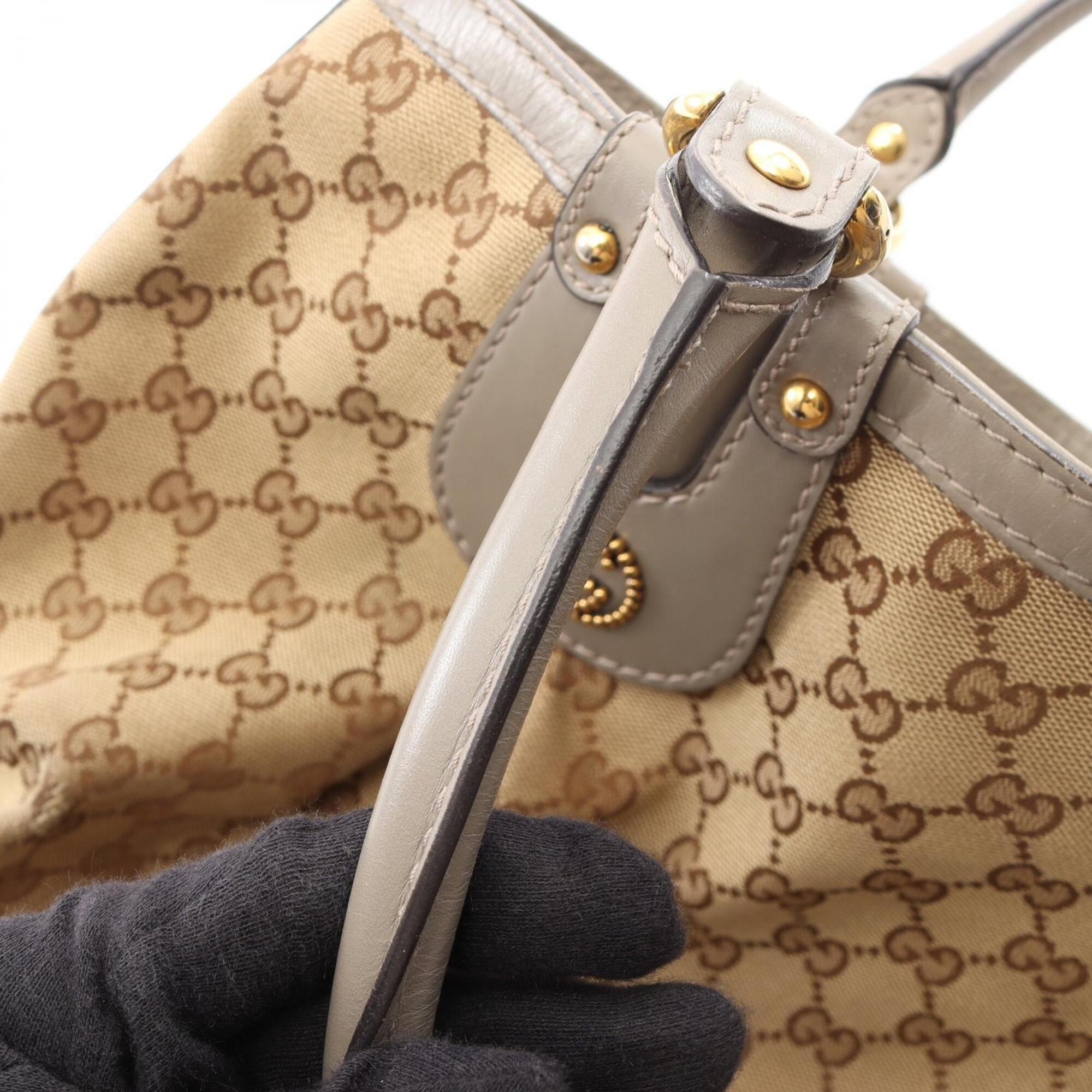 Gucci Beige Gray Canvas Leather Tote Bag (Pre-Owned)