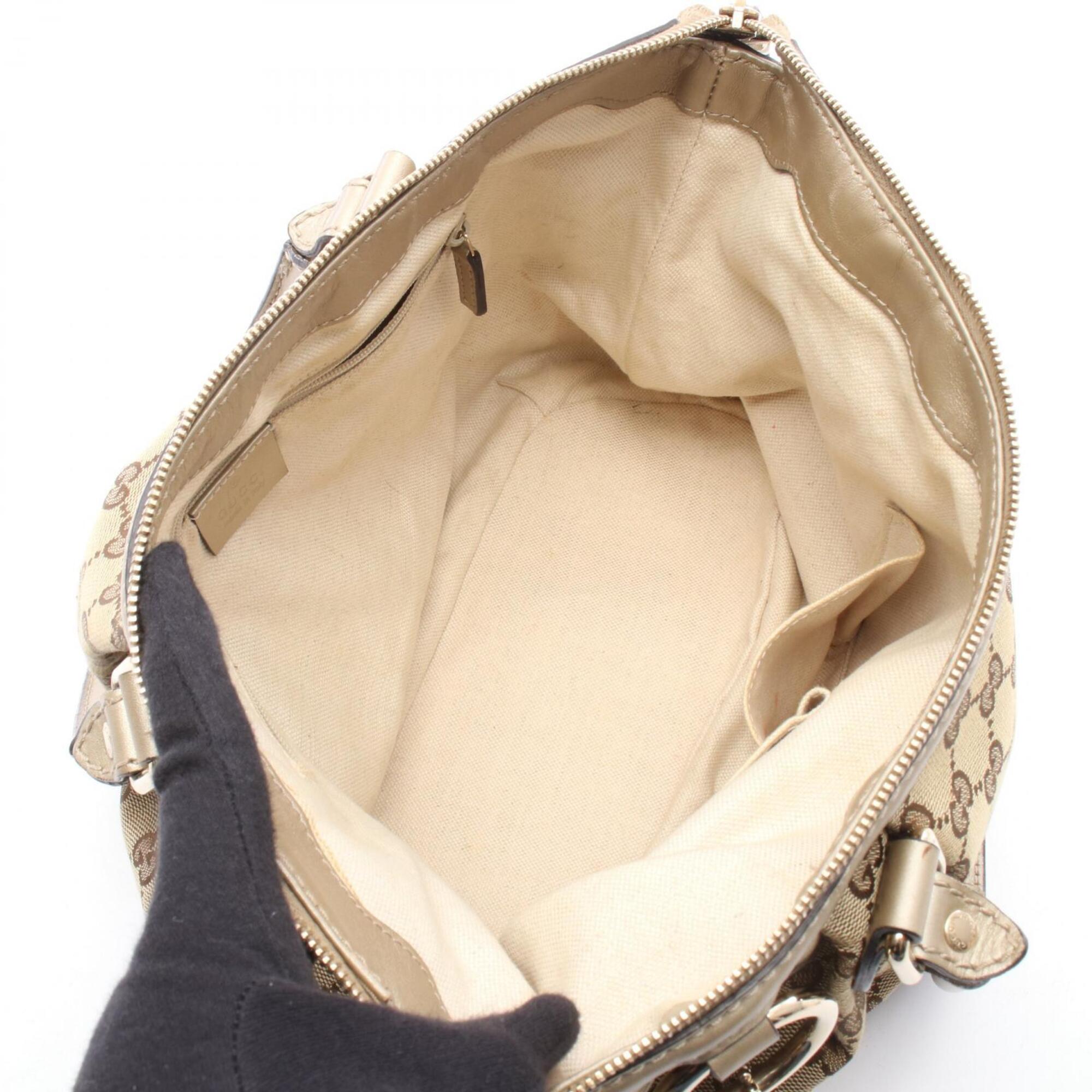 Gucci Beige Brown Gg Canvas Leather Handbag (Pre-Owned)