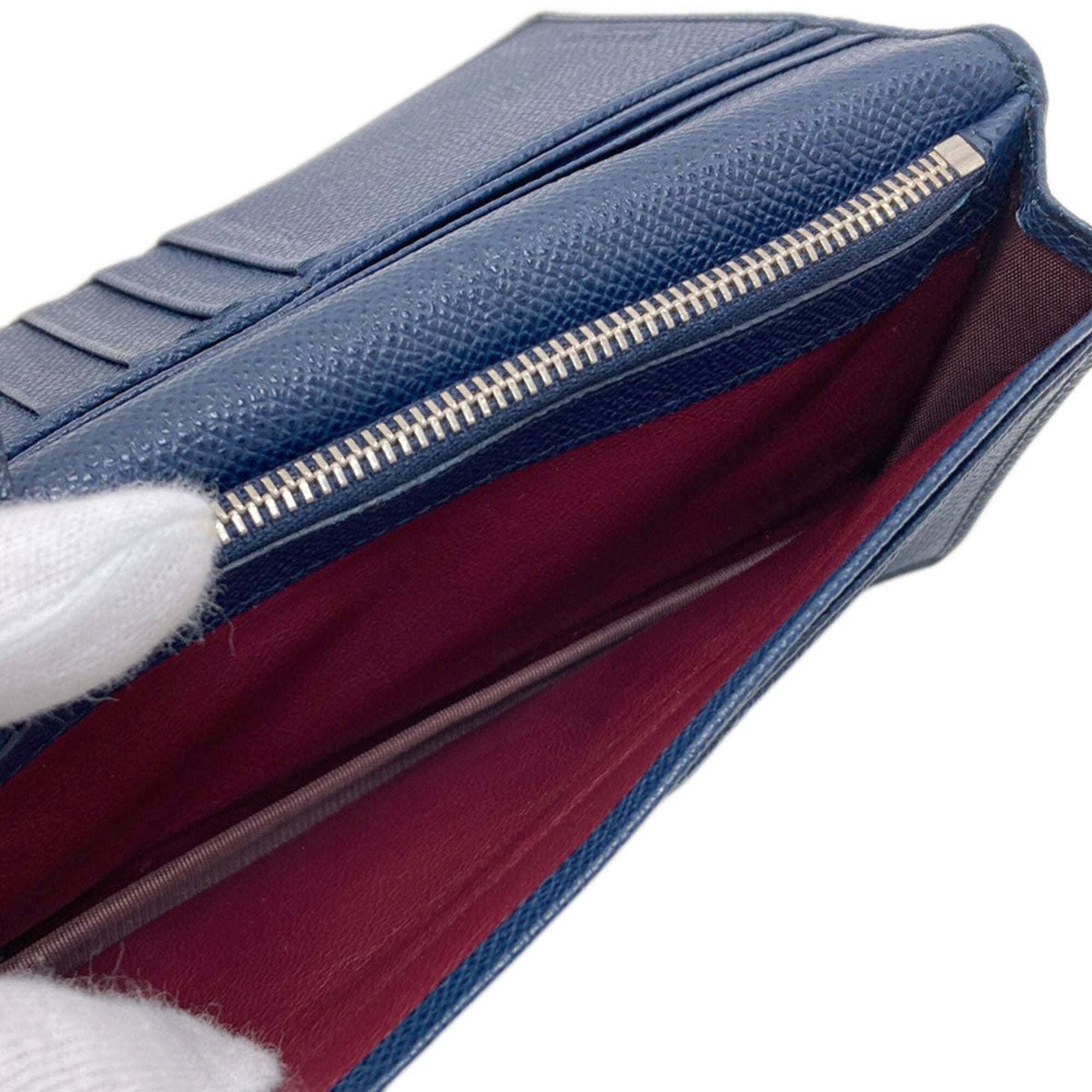 Bvlgari Bvlgari Bvlgari Navy Leather Long Wallet (Bi-Fold) (Pre-Owned)