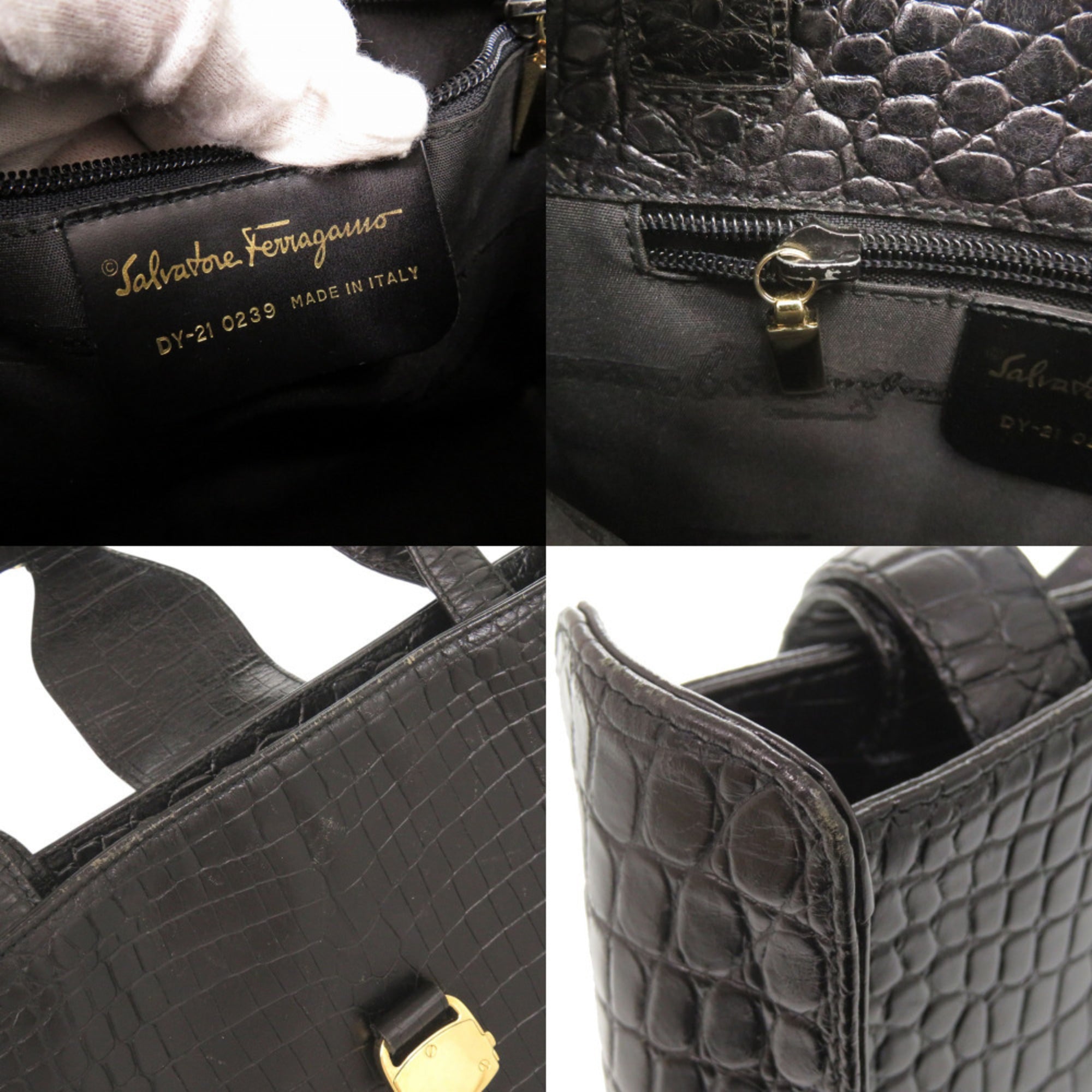 Salvatore Ferragamo Black Leather Handbag Shoulder Bag (Pre-Owned)