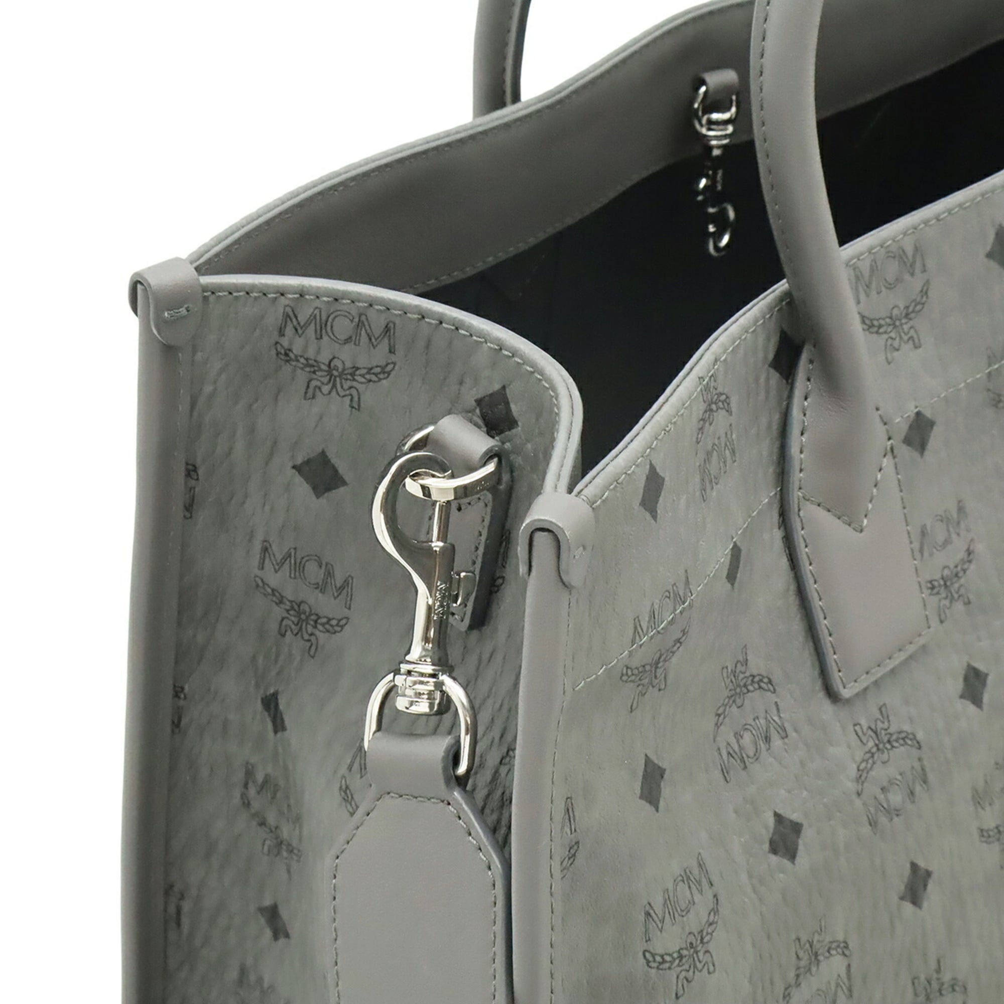 Mcm Black Gray Pvc Leather Handbag Shoulder Bag (Pre-Owned)