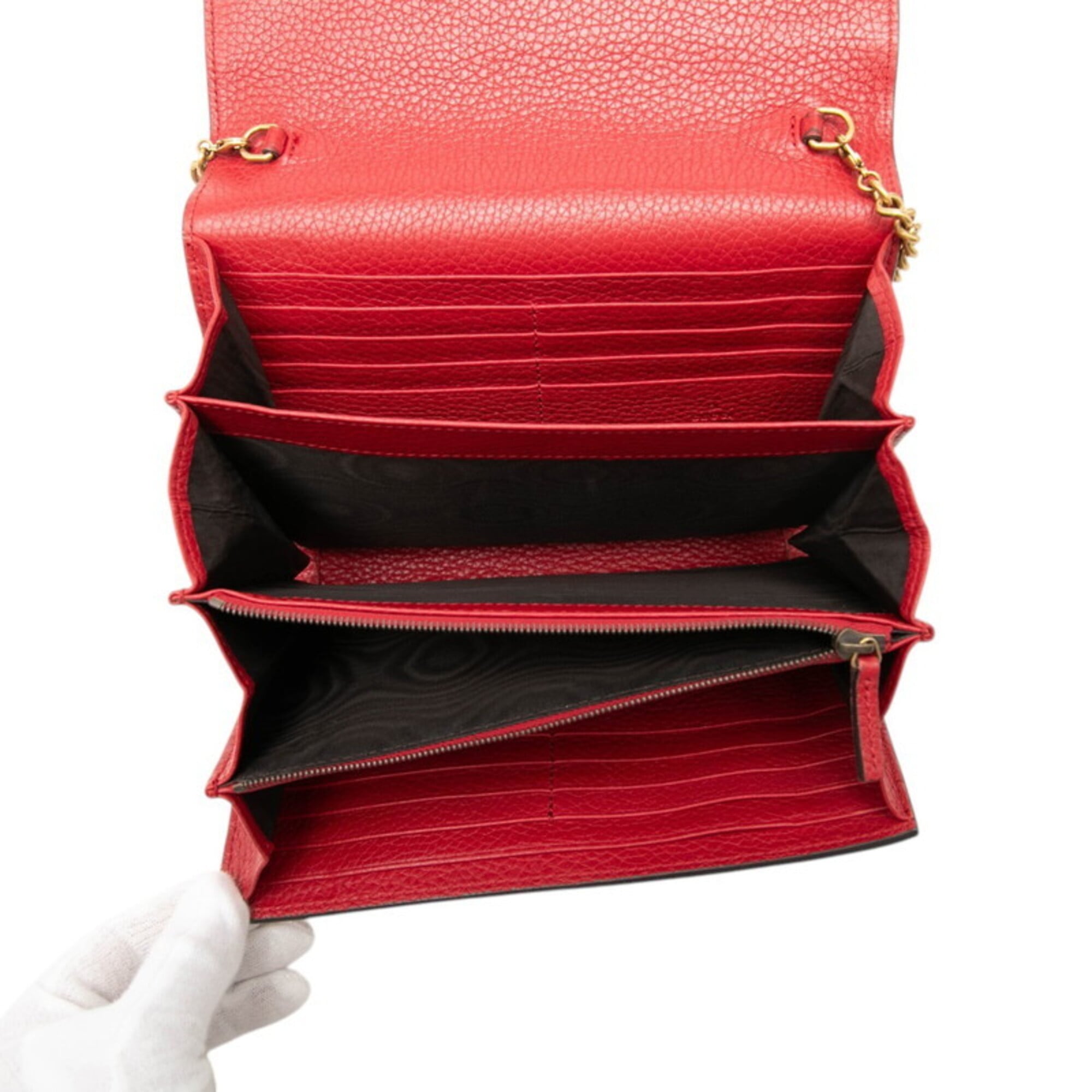 Gucci Red Color Leather Shoulder Bag (Pre-Owned)