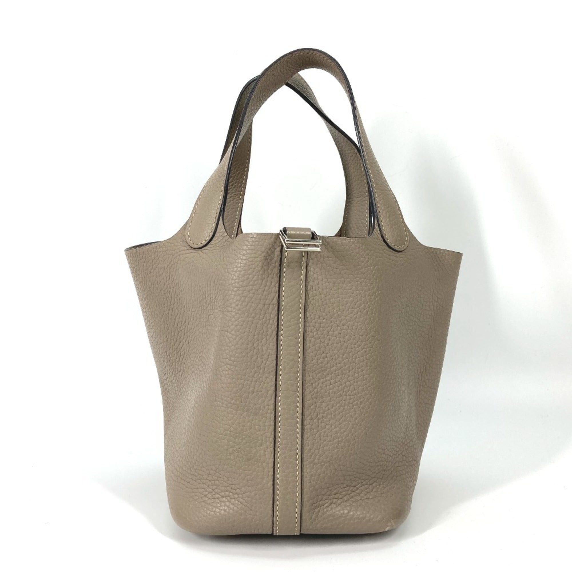 Hermes Picotin Gray Gris Tourterelle Taurillon Clemence Leather Handbag Tote Bag (Pre-Owned)