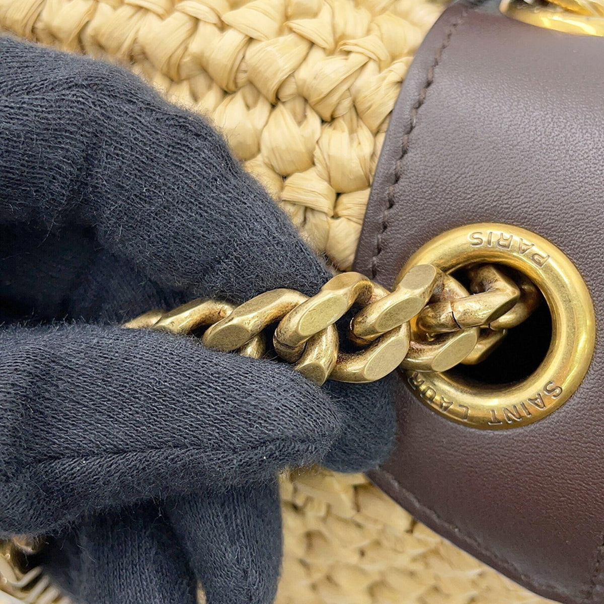 Yves Saint Laurent Brown Raffia Leather Handbag Shoulder Bag (Pre-Owned)