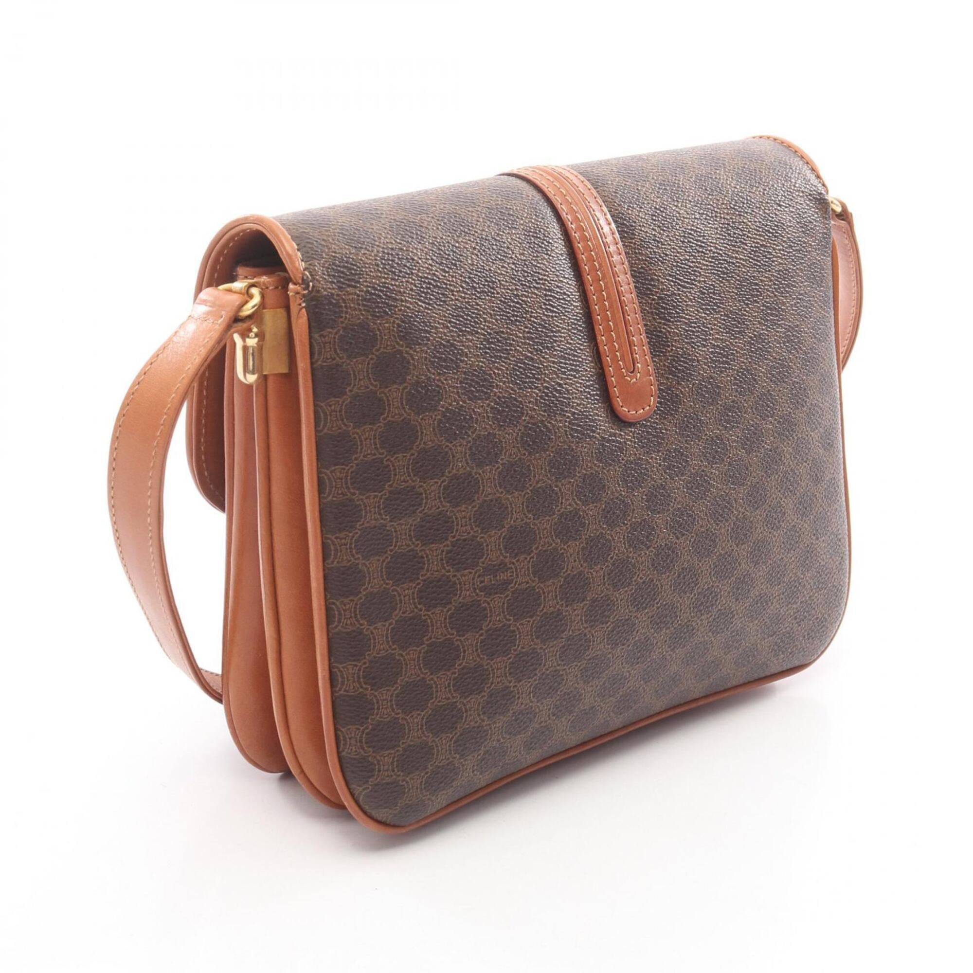 Celine Brown Coated Canvas Leather Handbag Shoulder Bag (Pre-Owned)