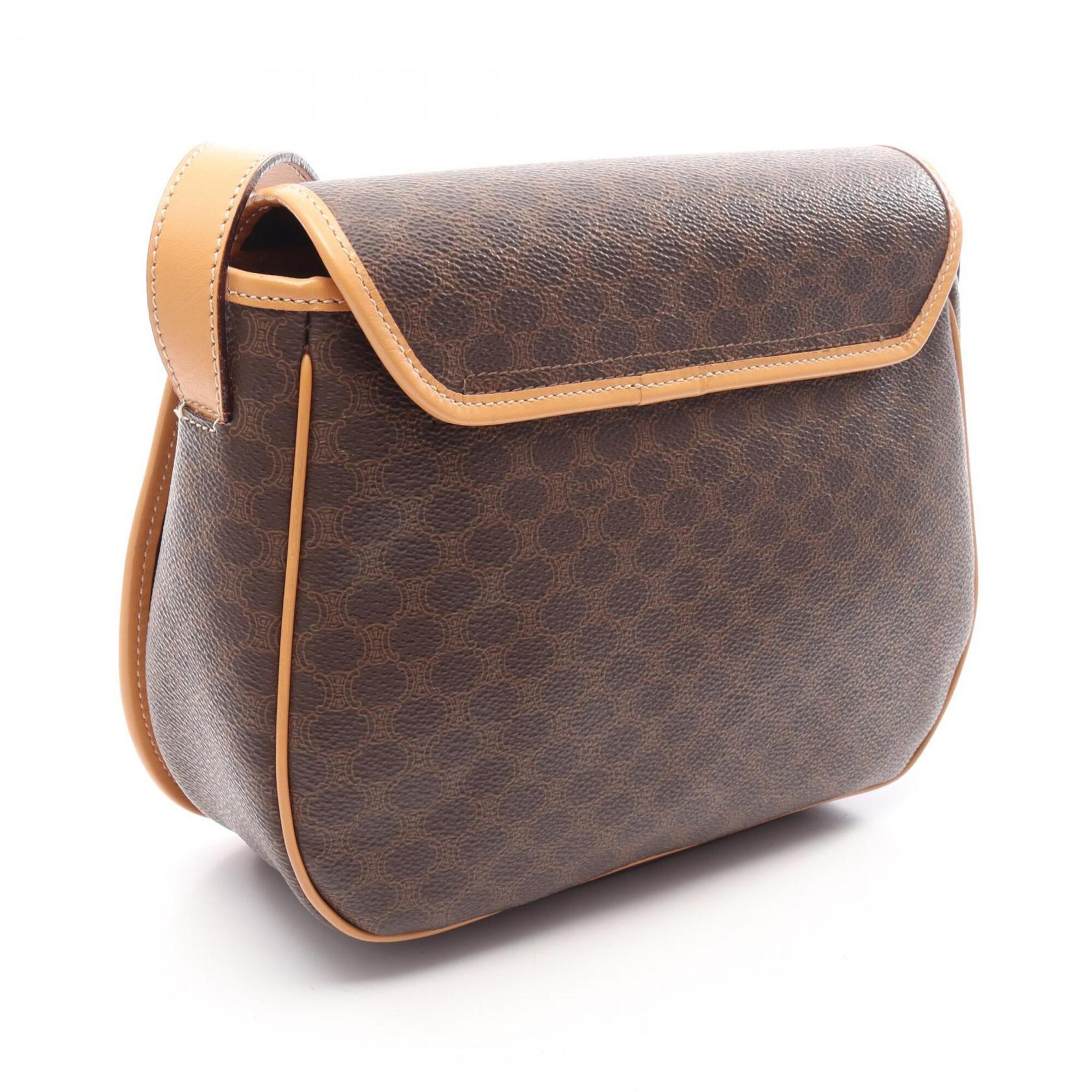 Celine Brown Coated Canvas Leather Handbag Shoulder Bag (Pre-Owned)