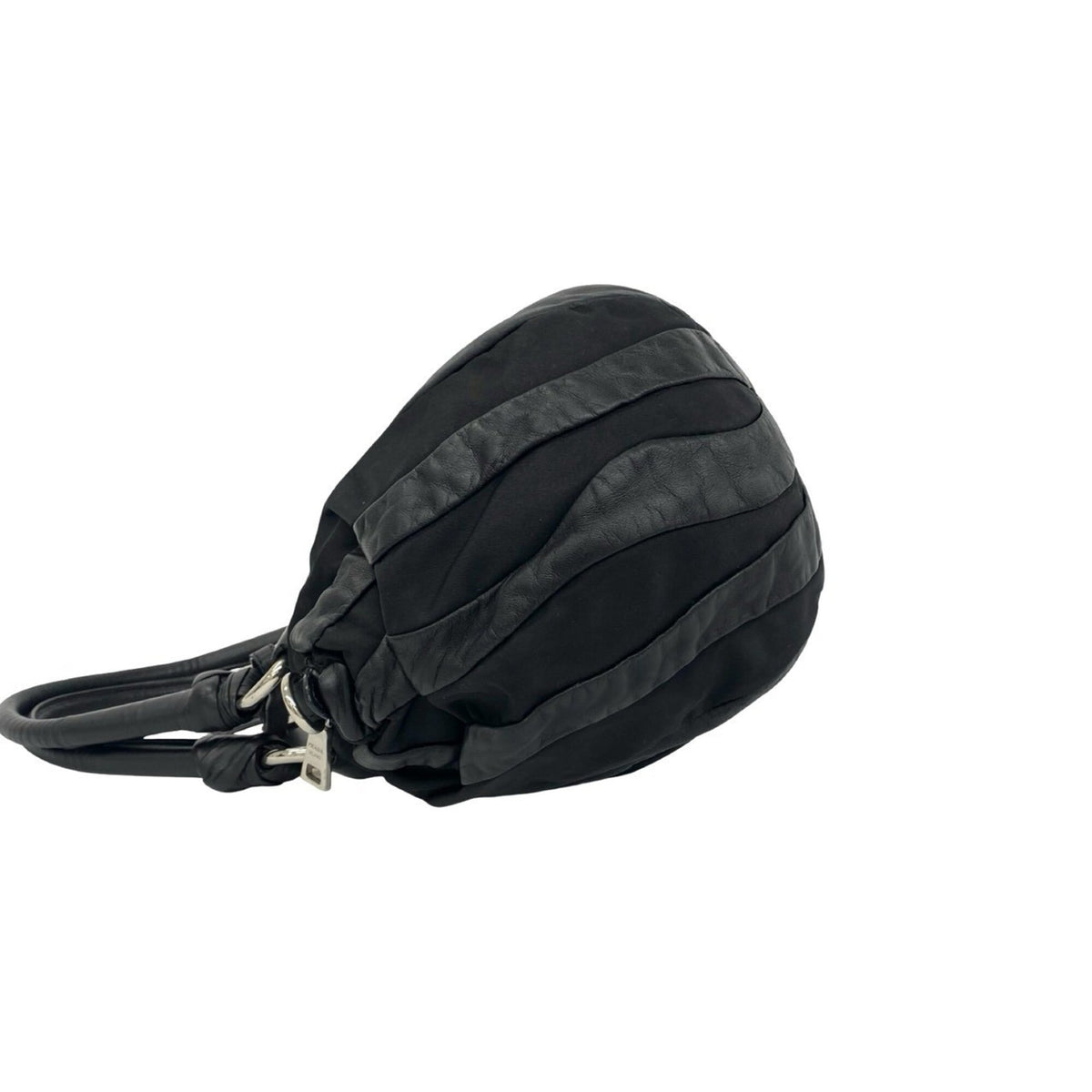 Prada Black Leather Nylon Handbag Shoulder Bag Tote Bag (Pre-Owned)