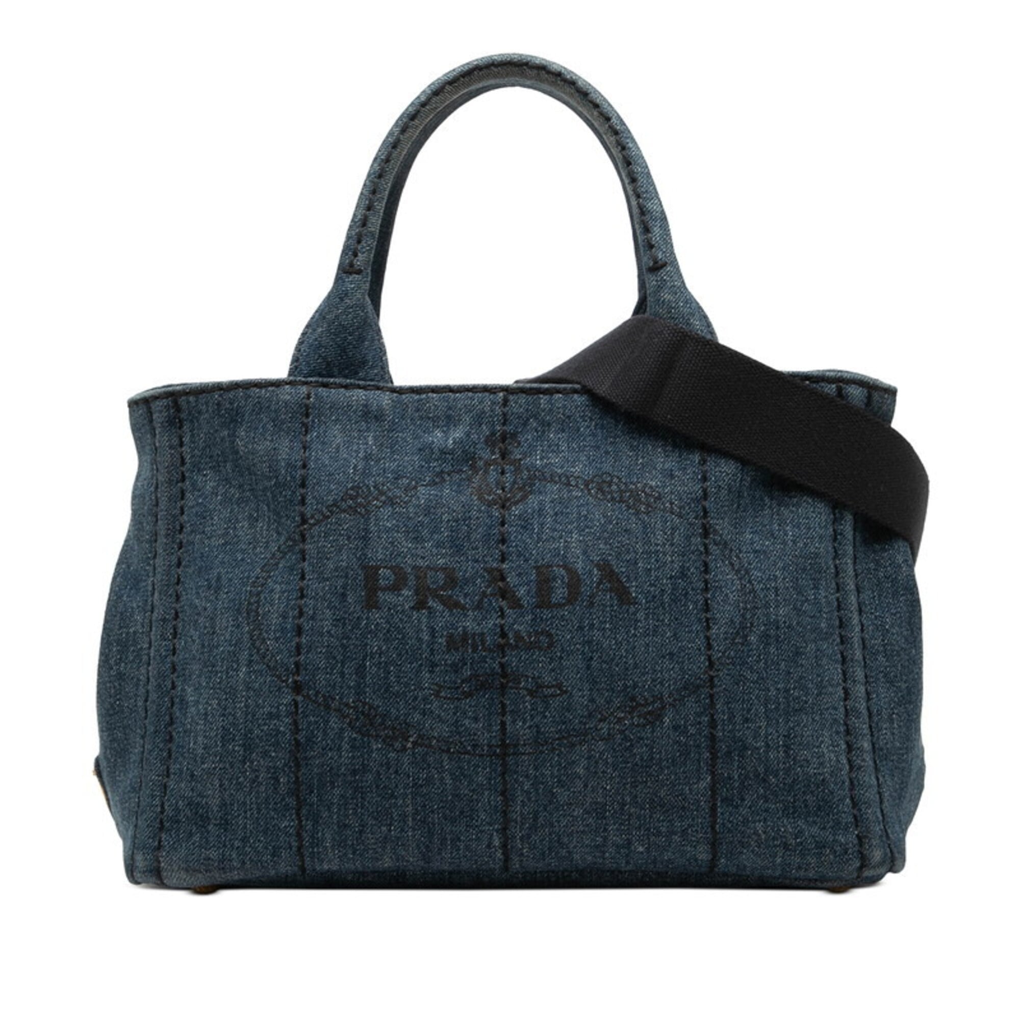 Prada Blue Canapa Denim Shoulder Bag Tote Bag (Pre-Owned)
