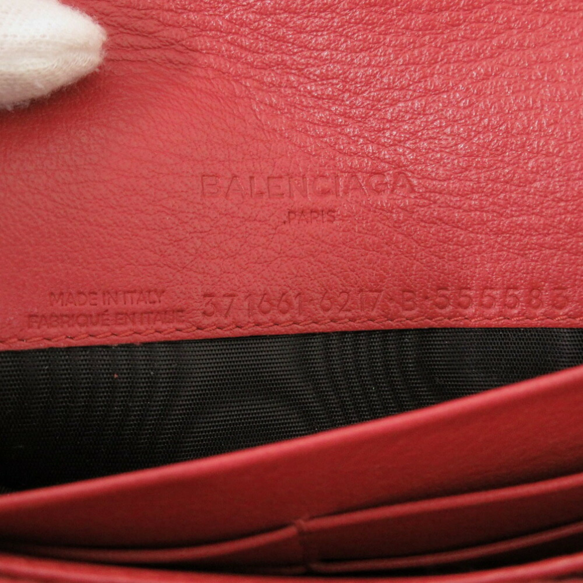 Balenciaga Red Color Leather Long Wallet (Bi-Fold) (Pre-Owned)