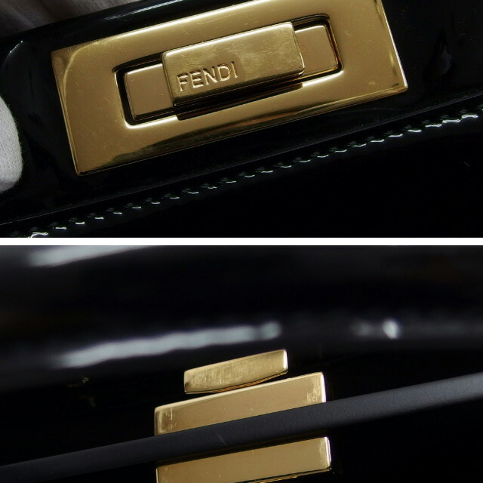 Fendi Peekaboo Black Brown Dark Brown Coated Canvas Patent Leather Handbag (Pre-Owned)