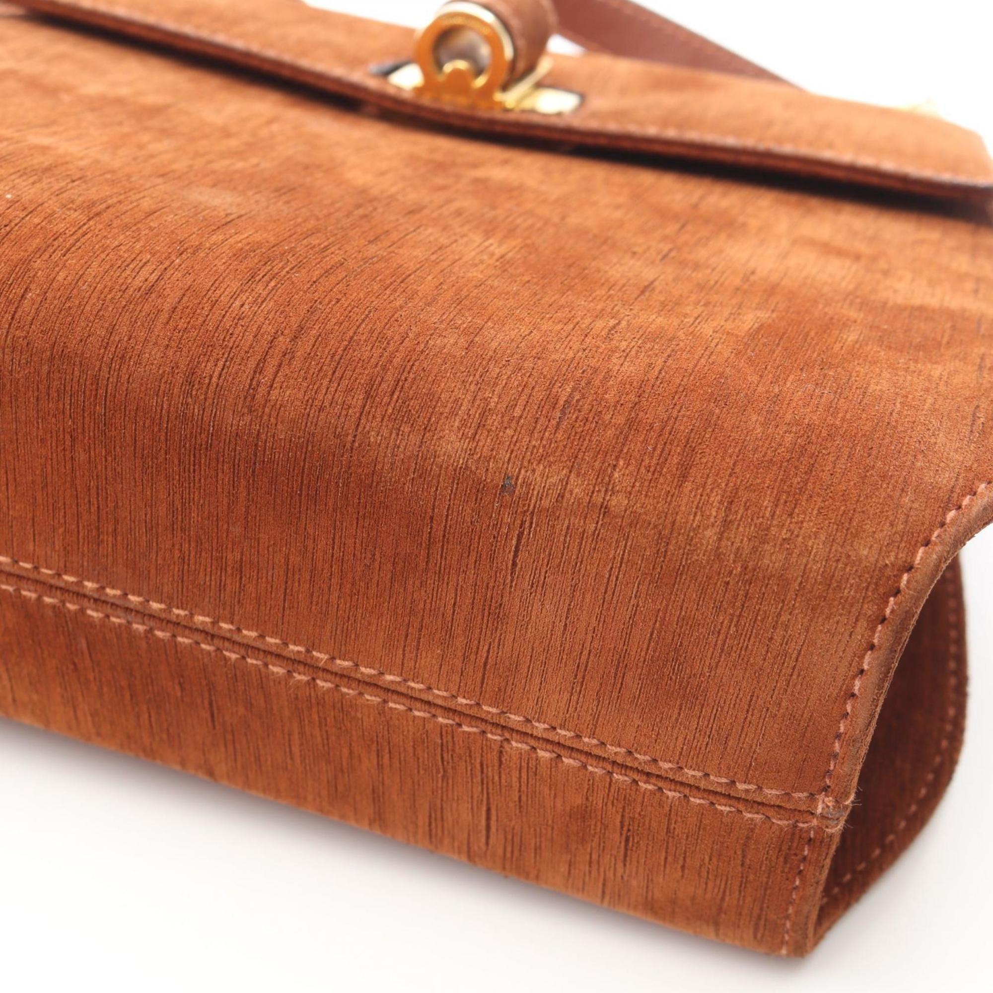 Salvatore Ferragamo Brown Suede Handbag Shoulder Bag (Pre-Owned)