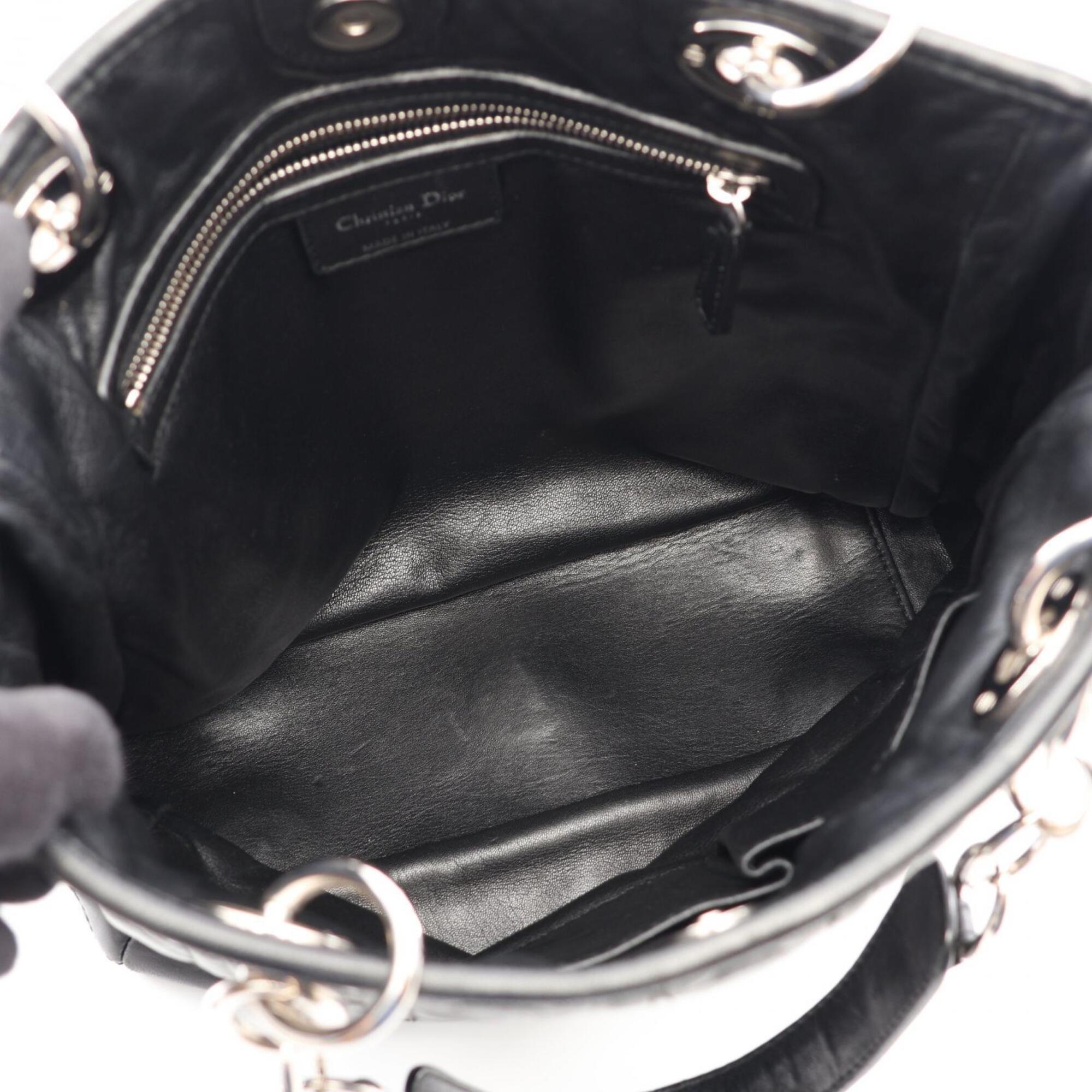 Christian Dior Black Leather Handbag Tote Bag (Pre-Owned)