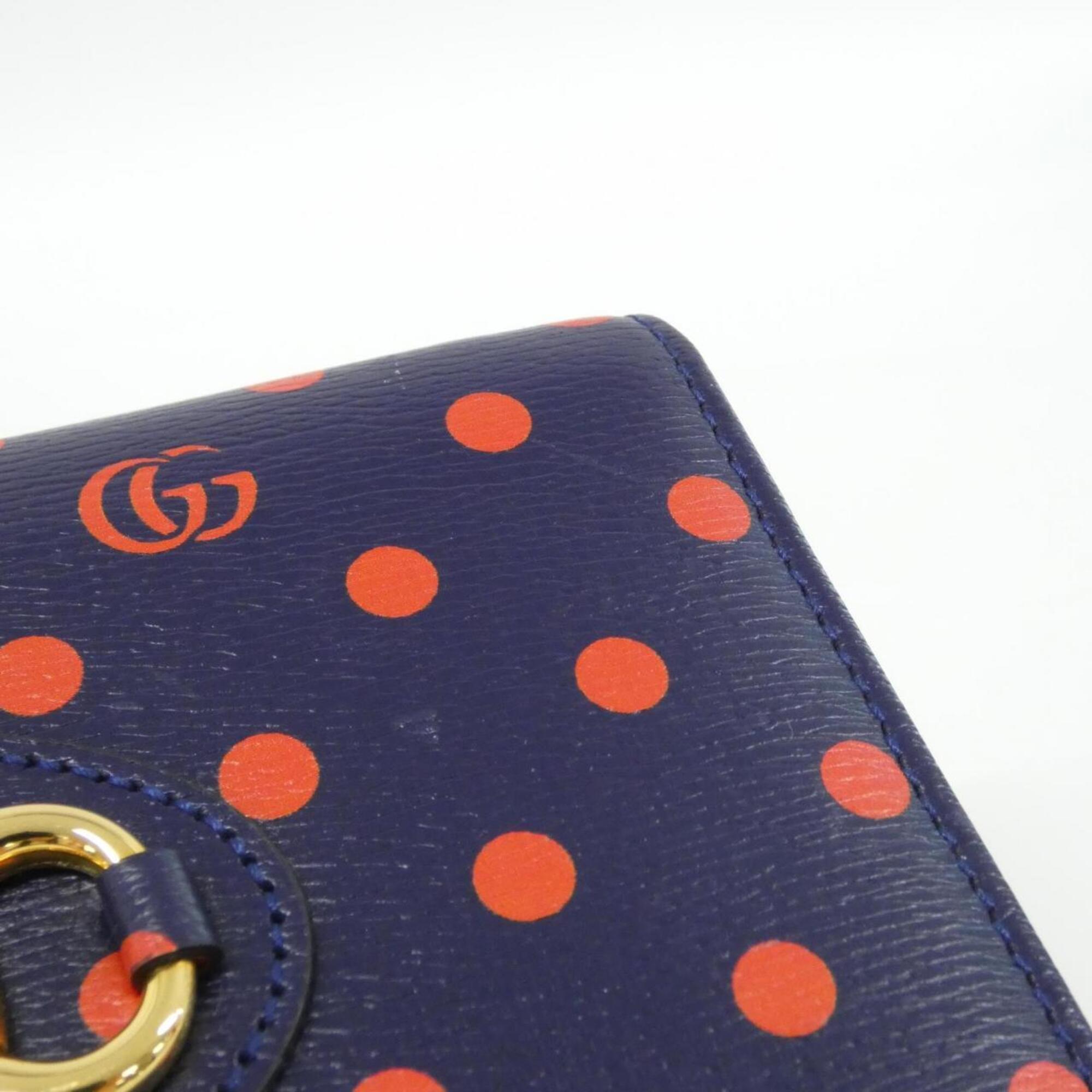 Gucci Blue Red Color Leather Chain/Shoulder Wallet (Pre-Owned)