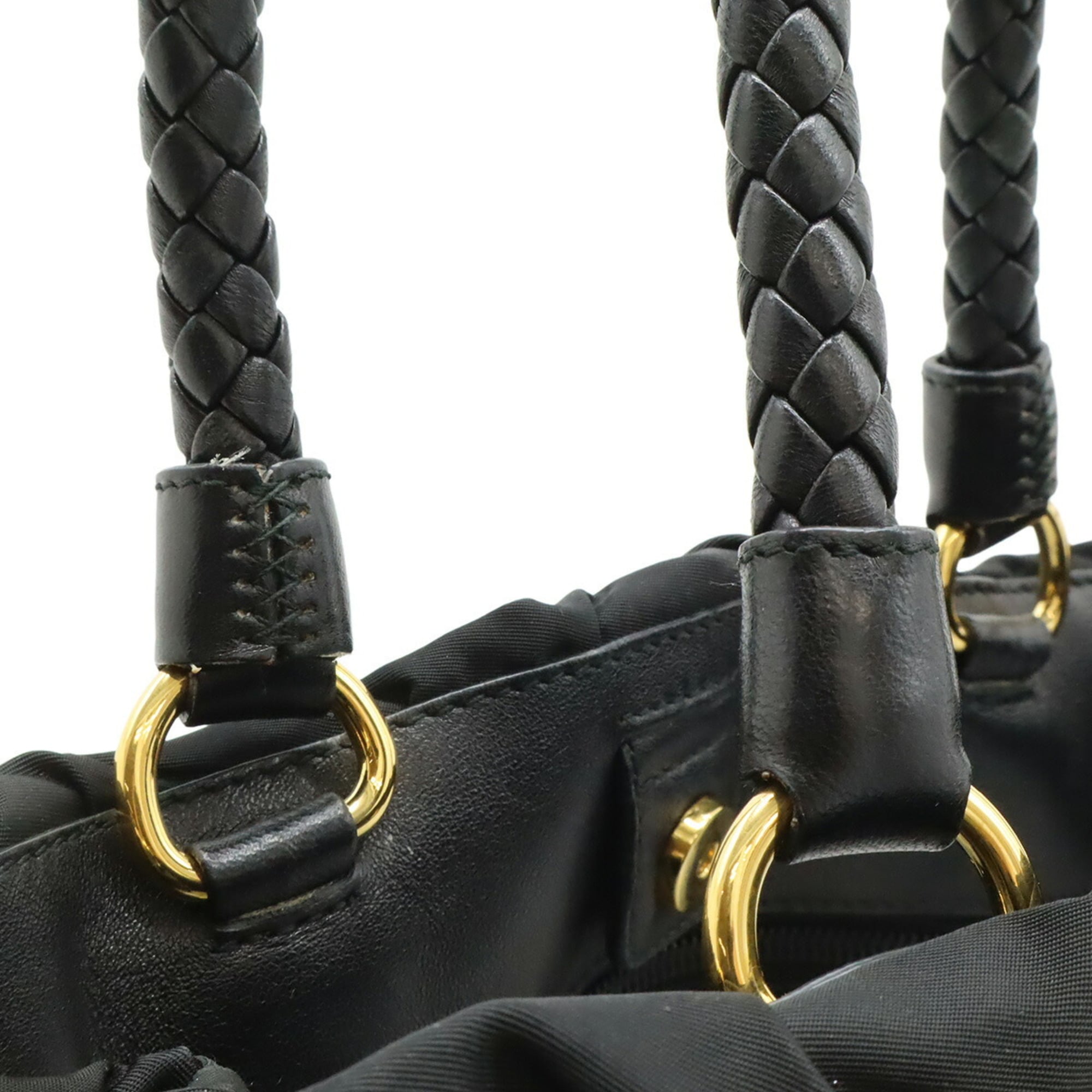 Prada Black Nero Nylon Leather Handbag Shoulder Bag Tote Bag (Pre-Owned)