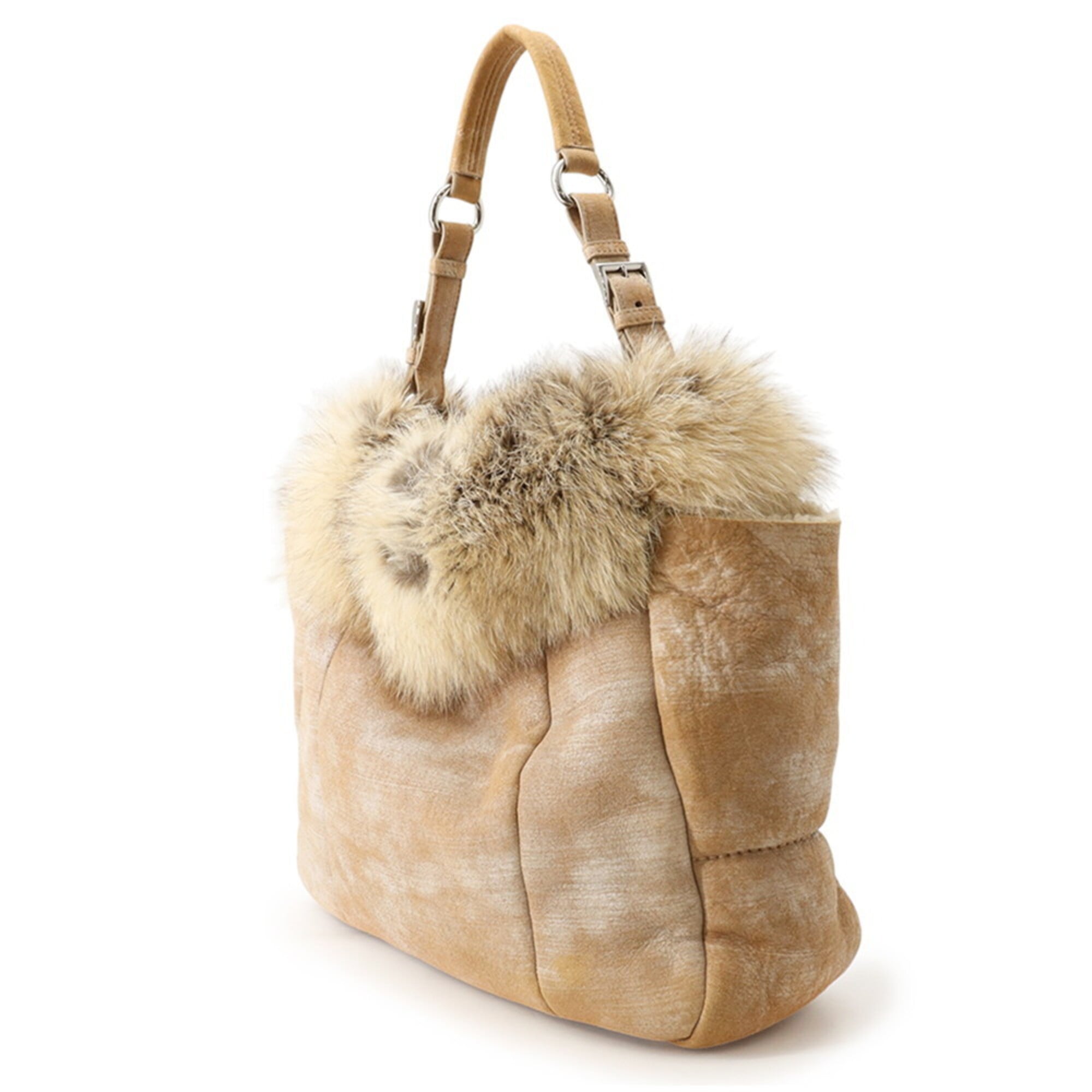 Prada Beige Fur Handbag Pouch Tote Bag (Pre-Owned)