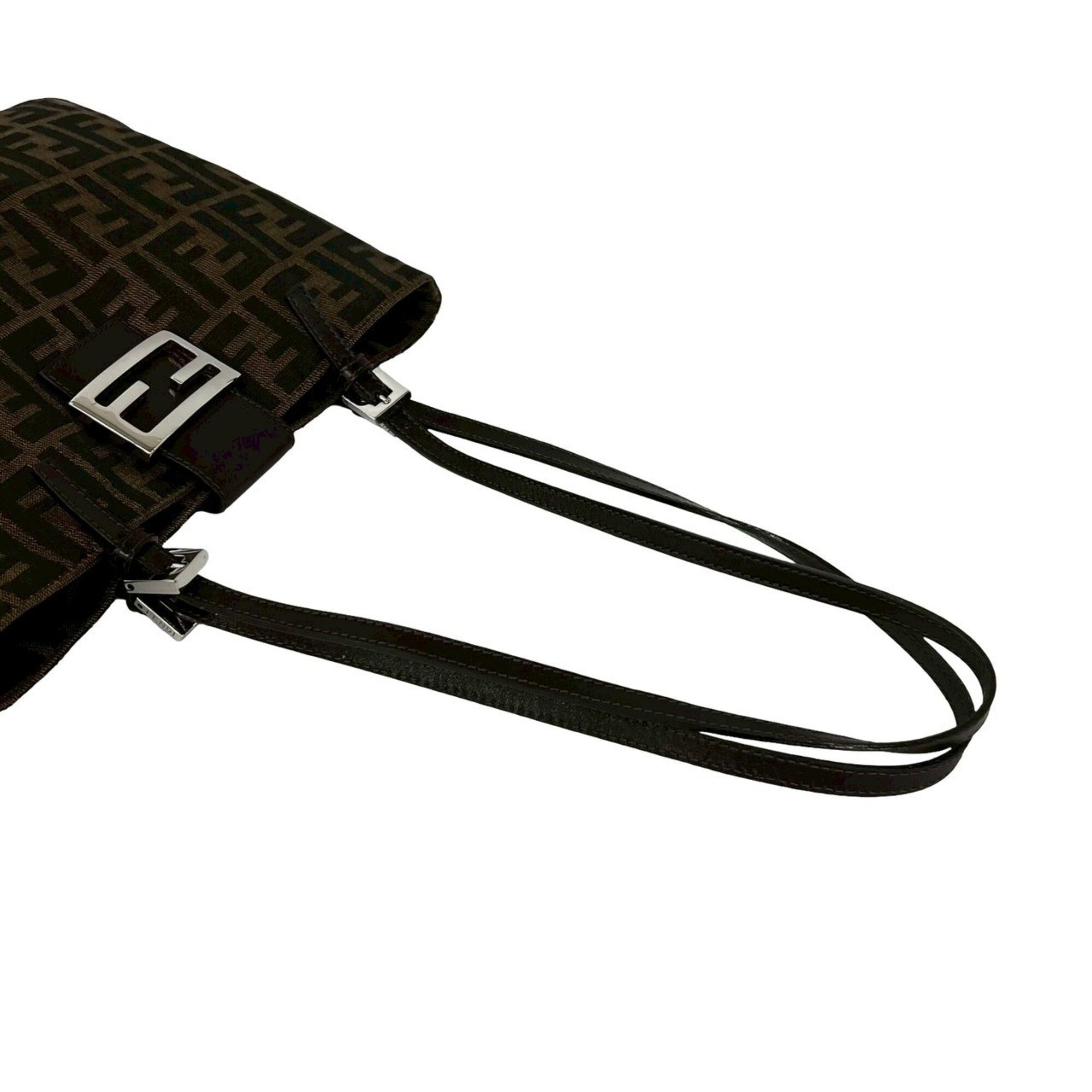 Fendi Black Brown Canvas Leather Shoulder Bag Tote Bag (Pre-Owned)