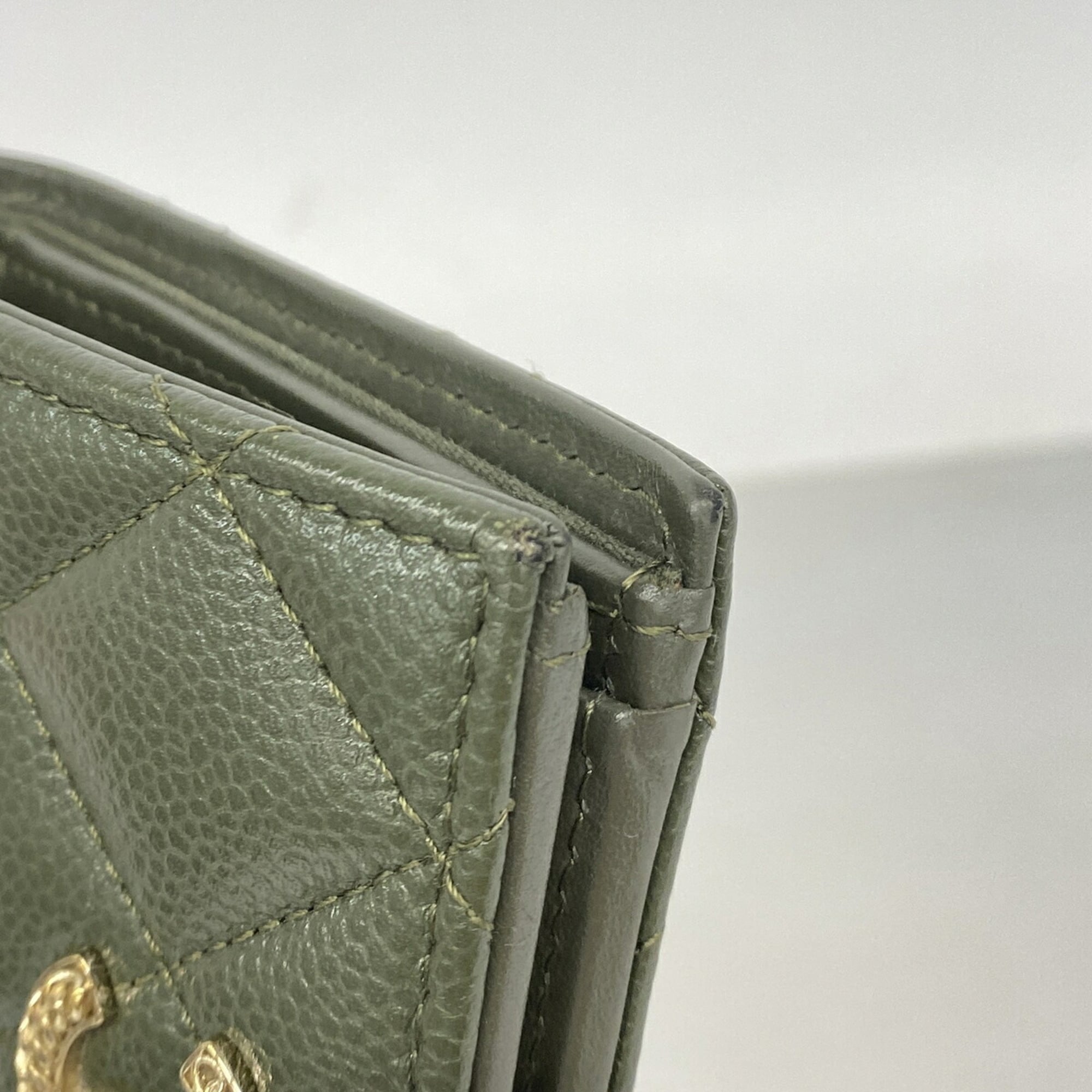 Chanel Khaki Grained Calfskin Wallet (Bi-Fold) (Pre-Owned)