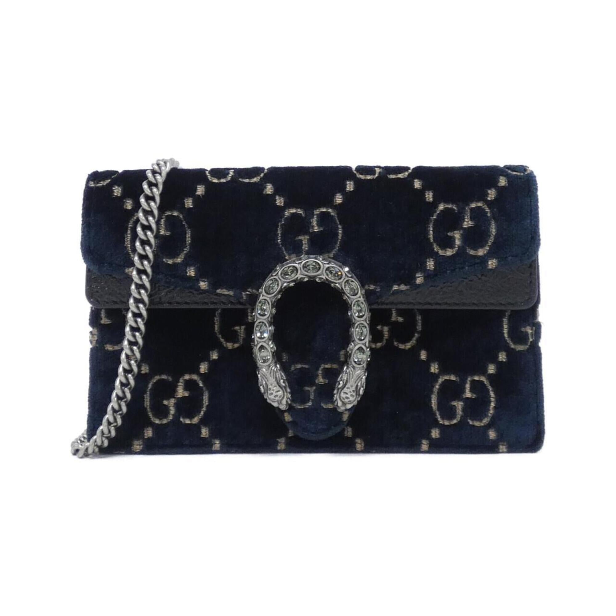 Gucci Black Blue Velvet Leather Shoulder Bag (Pre-Owned)