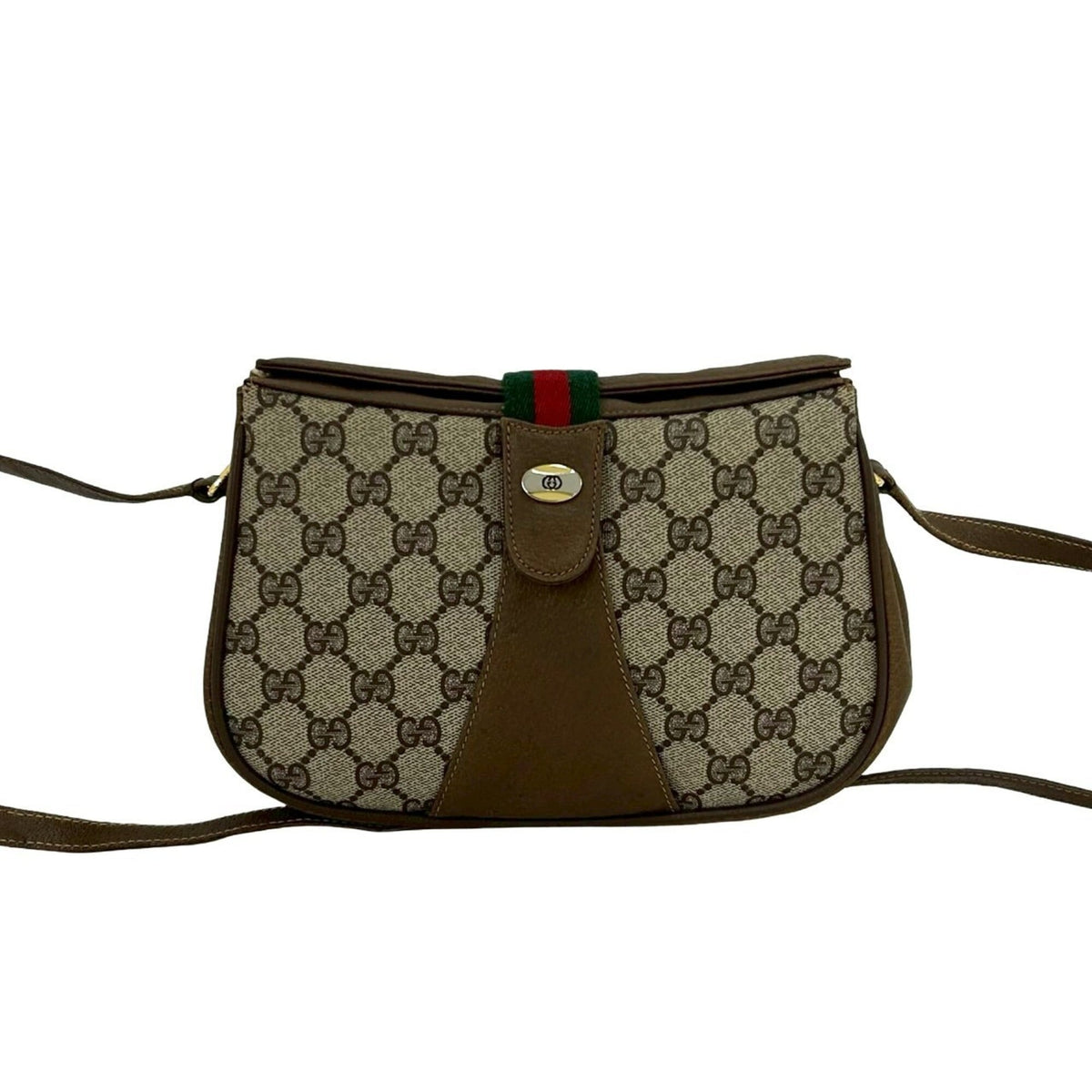 Gucci Brown Green Red Color Leather Pvc Shoulder Bag (Pre-Owned)