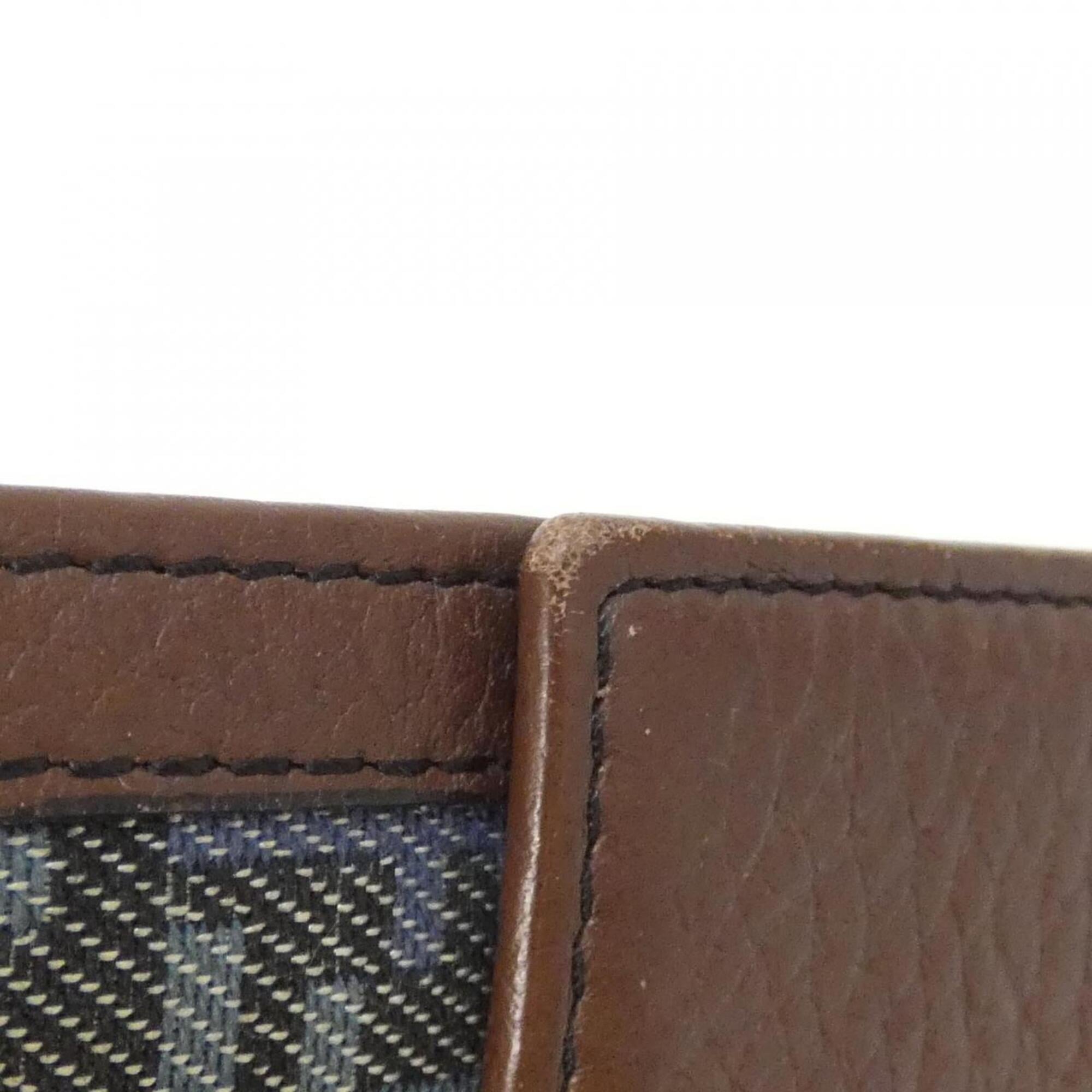 Fendi Blue Brown Gray Canvas Leather Wallet (Bi-Fold) (Pre-Owned)