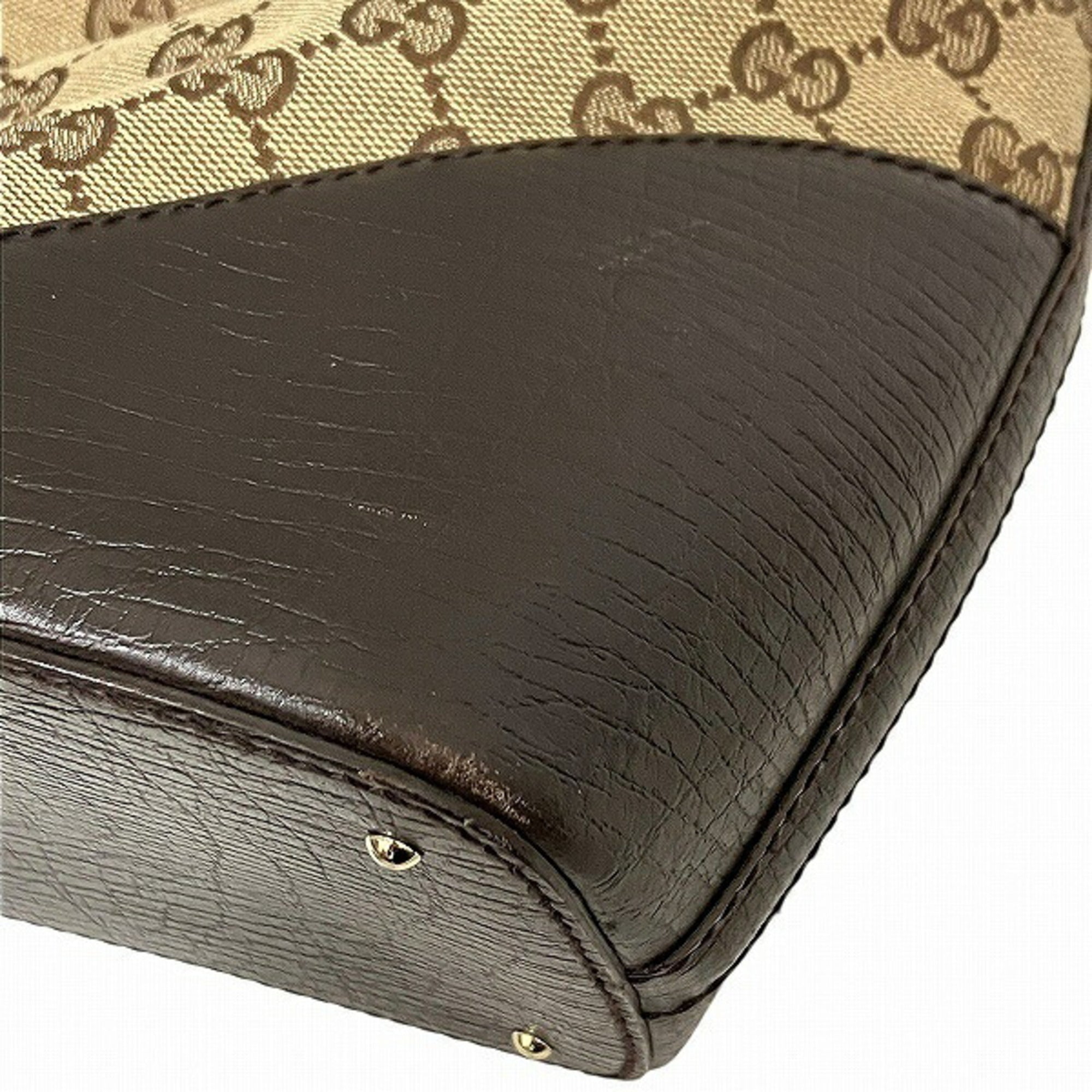 Gucci Horsebit Brown Gg Canvas Leather Handbag Tote Bag (Pre-Owned)