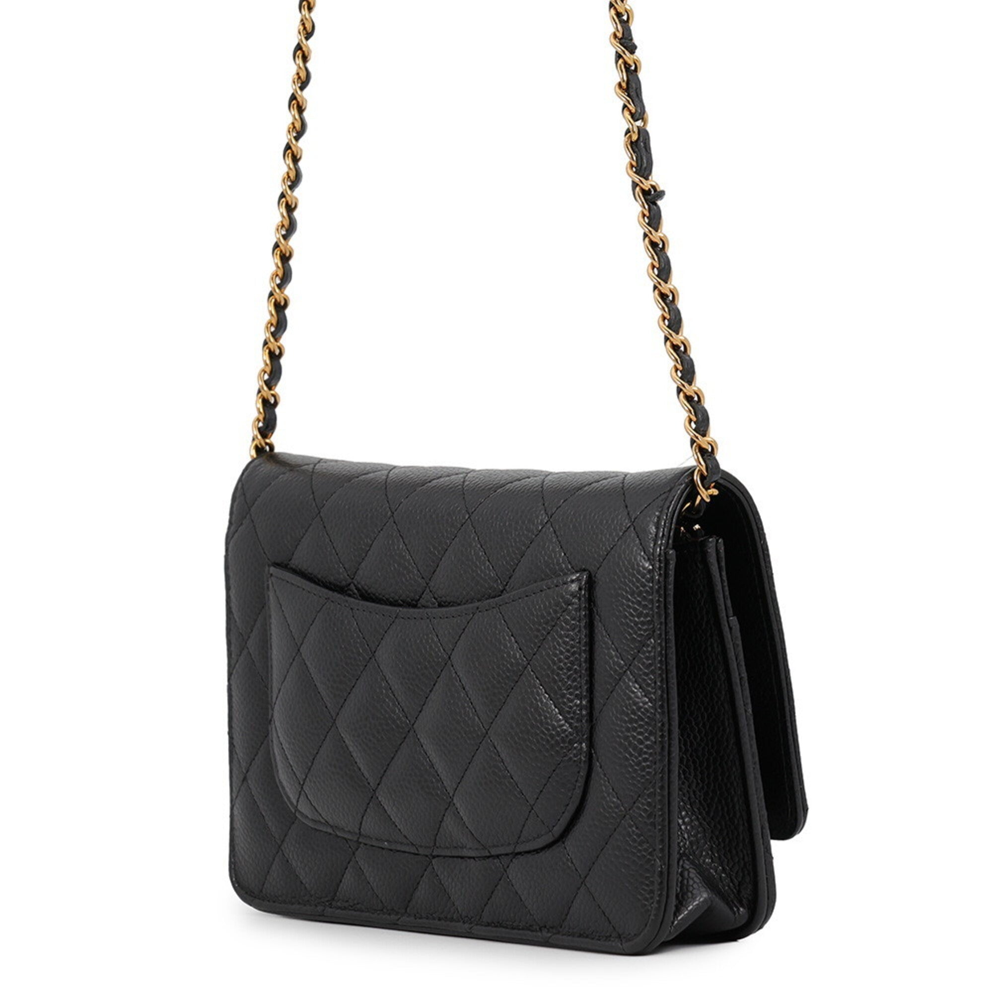Chanel Black Grained Calfskin Chain/Shoulder Wallet (Pre-Owned)