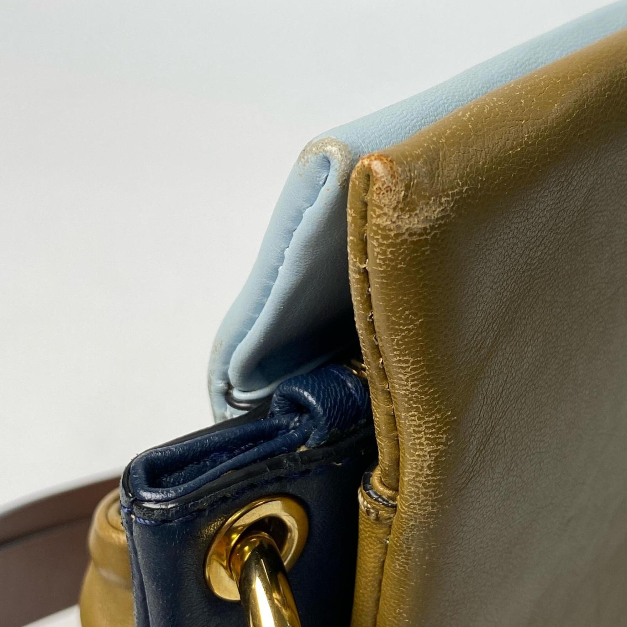 Marni Blue Khaki Leather Handbag Shoulder Bag (Pre-Owned)