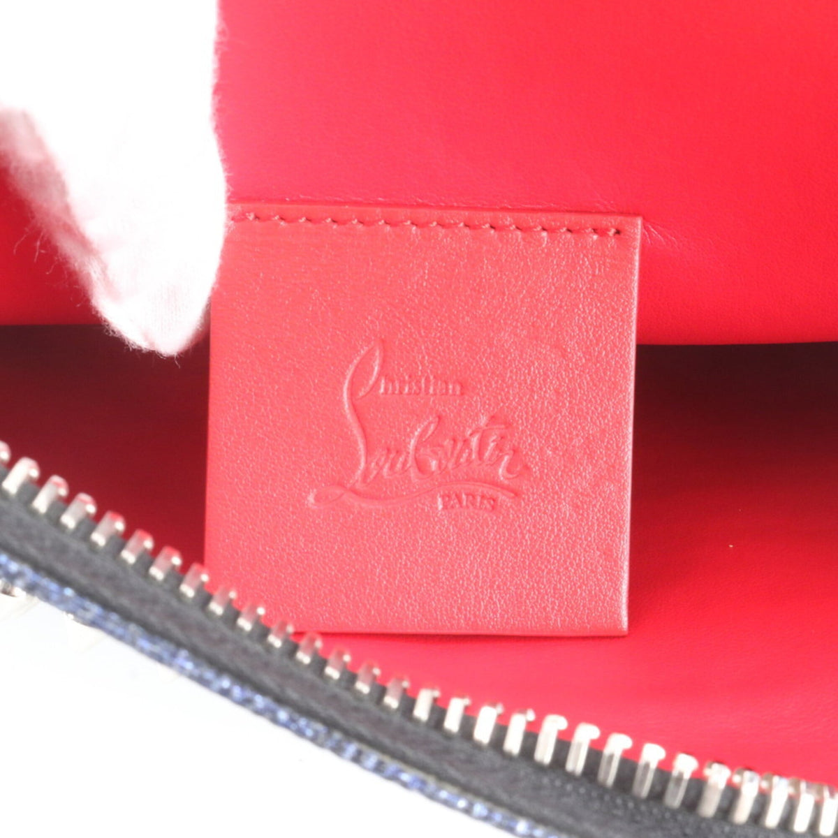 Christian Louboutin Navy Leather Canvas Clutch Bag Pouch (Pre-Owned)