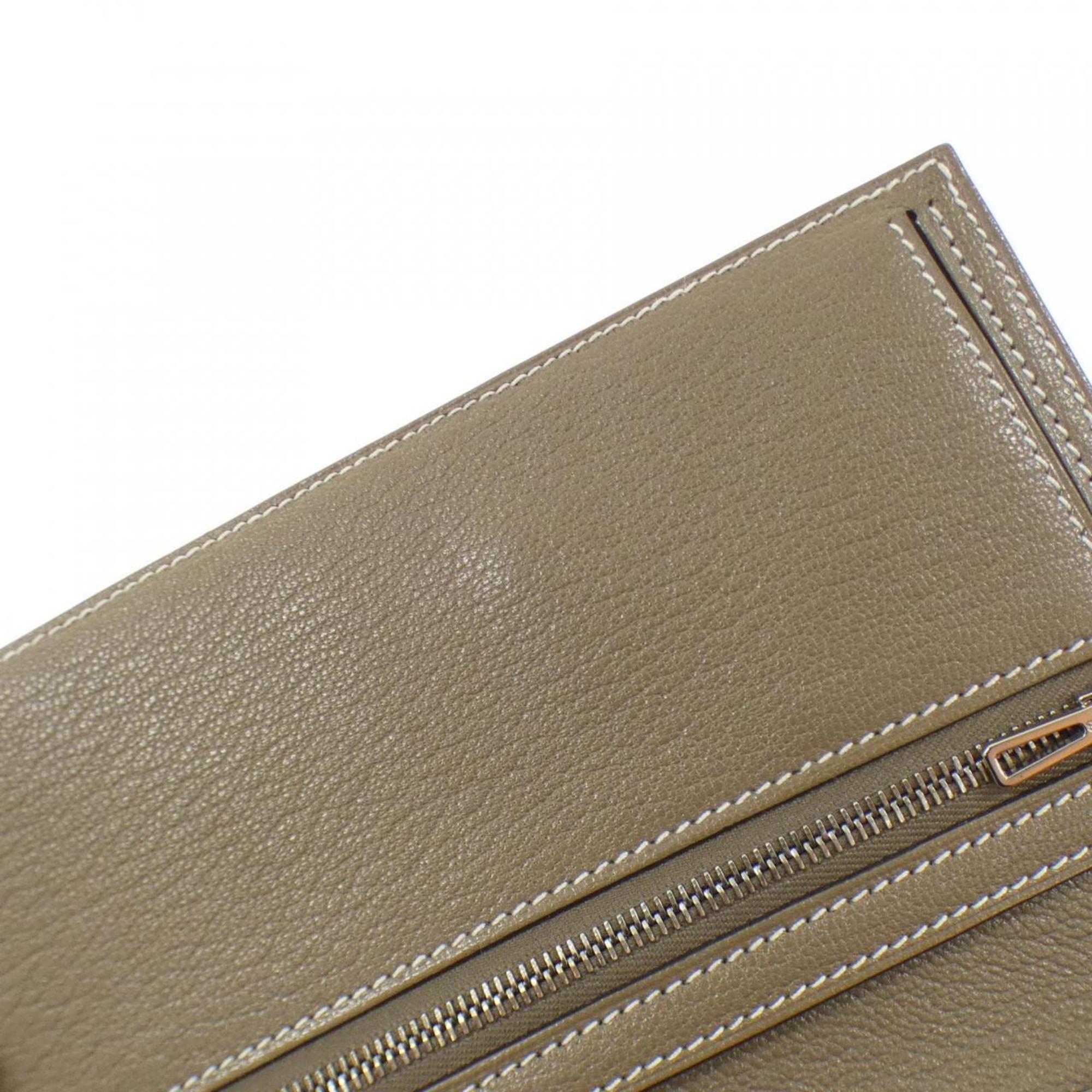 Hermes Etoupe Gray Chevre Leather Long Wallet (Bi-Fold) (Pre-Owned)
