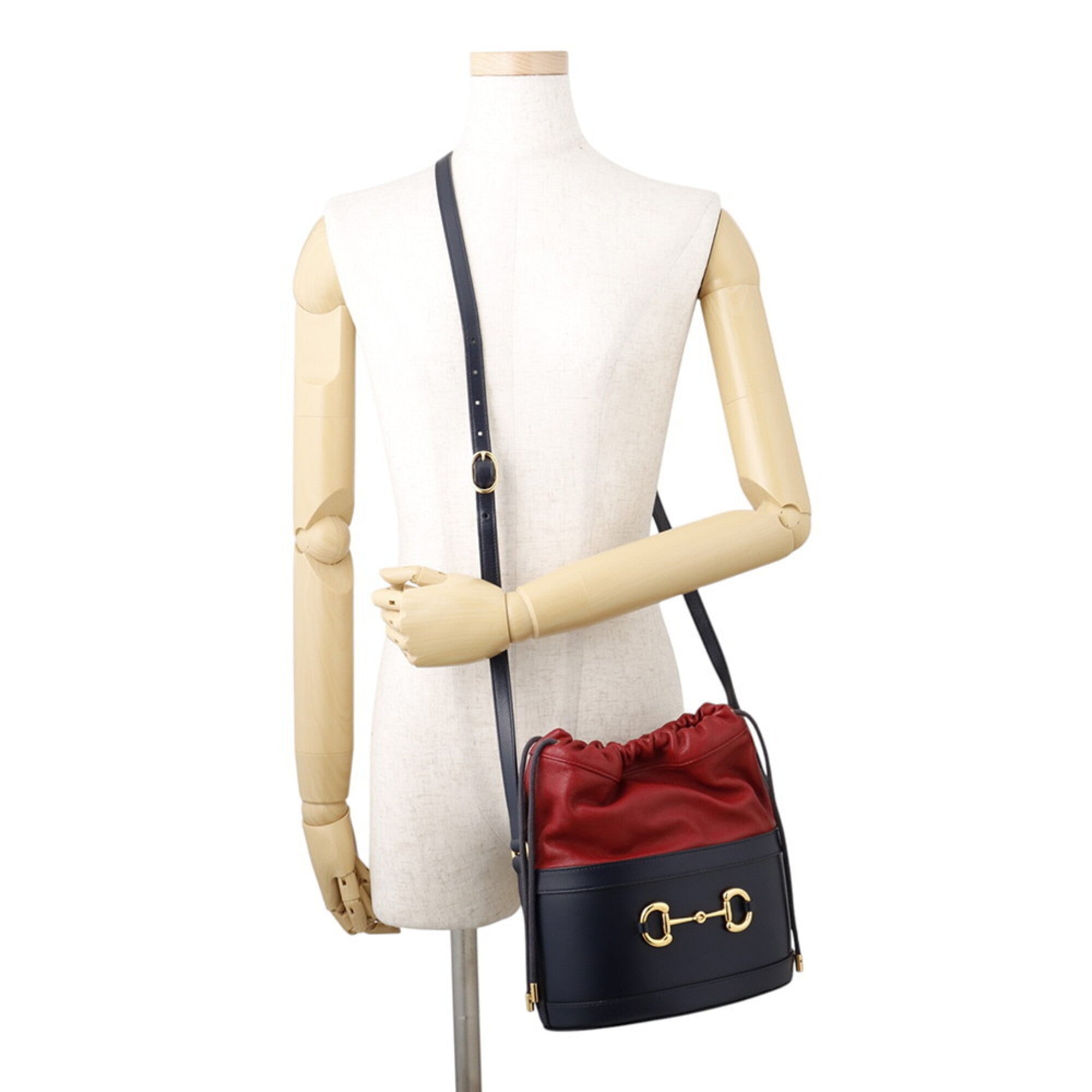 Gucci Navy Red Color Leather Shoulder Bag (Pre-Owned)