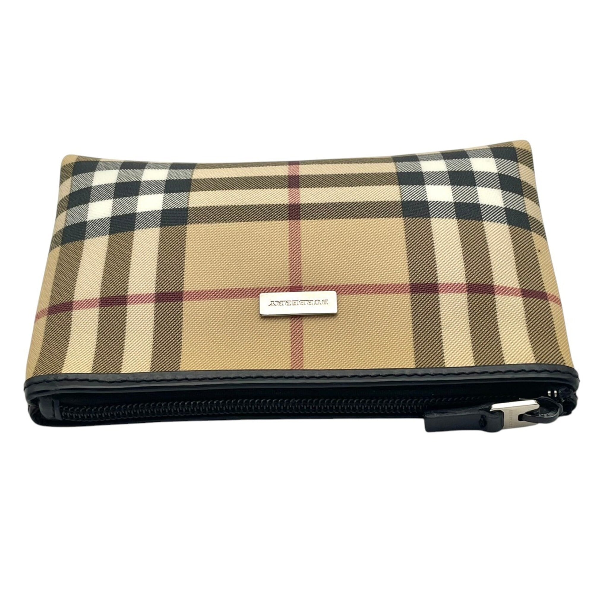Burberry Beige Black Pvc Leather Pouch (Pre-Owned)