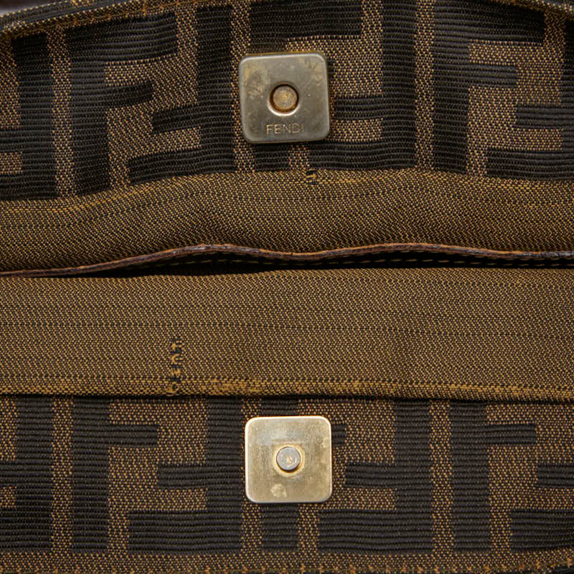 Fendi Black Brown Canvas Leather Handbag (Pre-Owned)