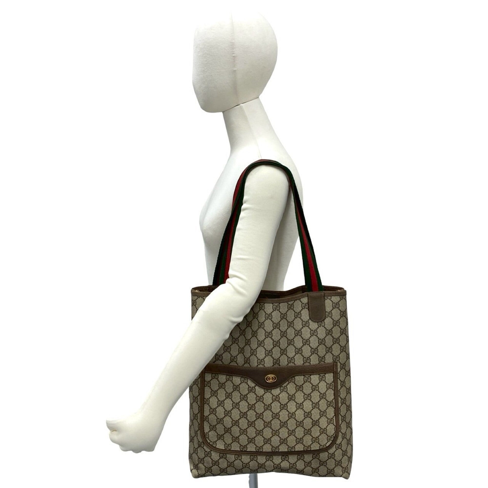Gucci Brown Green Red Color Leather Pvc Handbag Tote Bag (Pre-Owned)