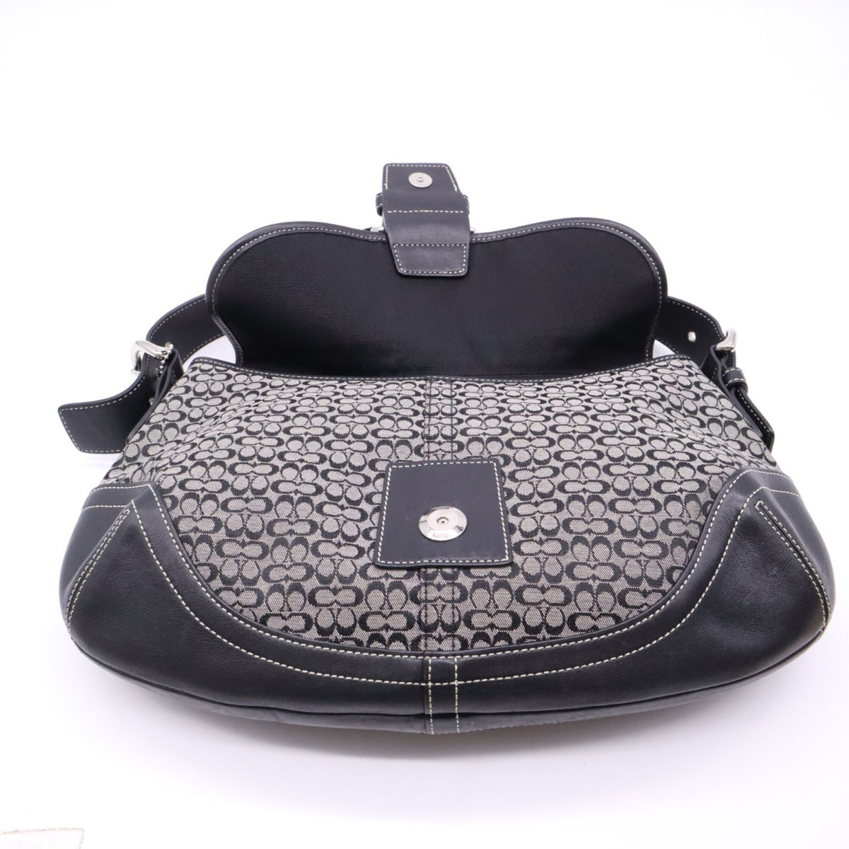 Coach Gray Navy Signature Line Handbag Shoulder Bag (Pre-Owned)