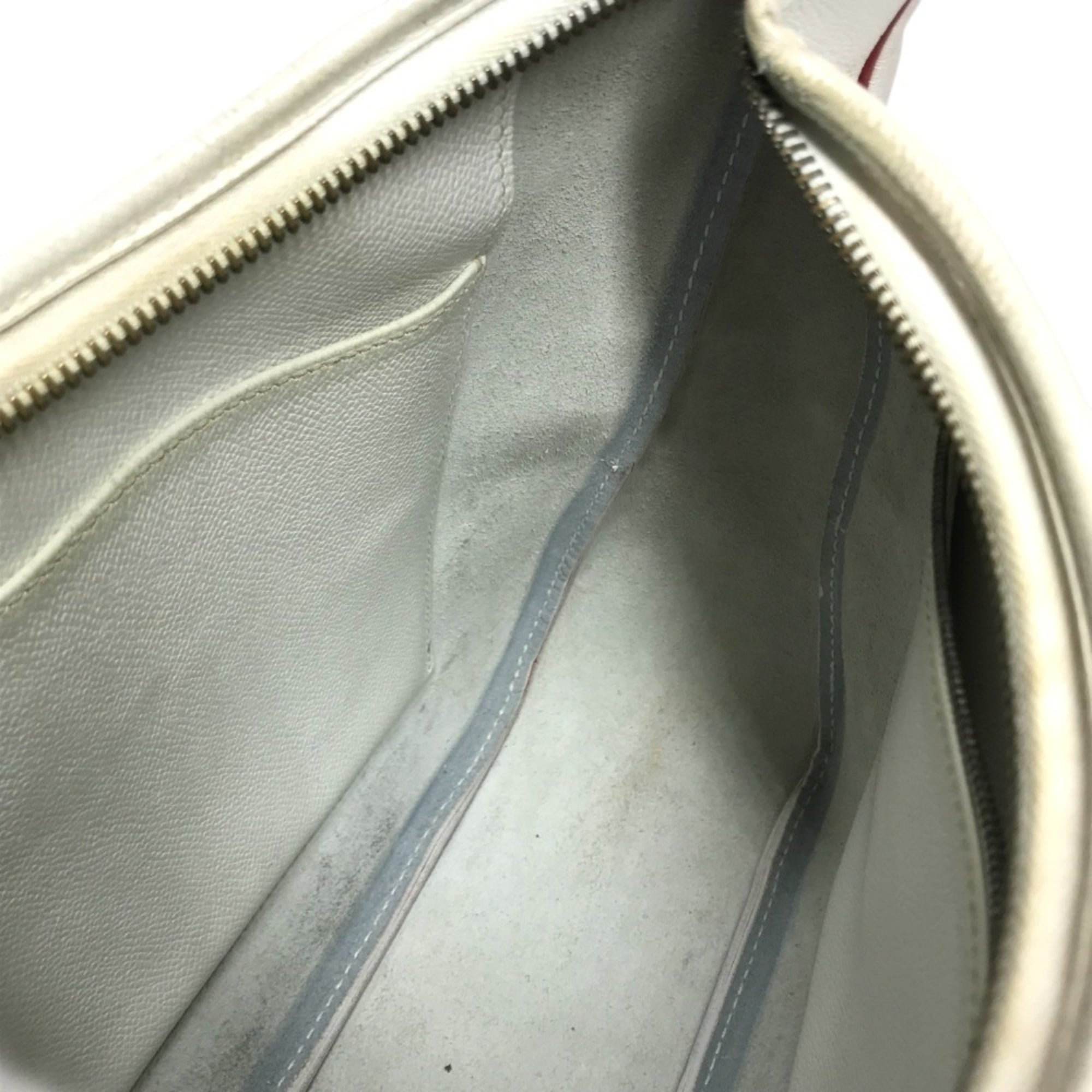 Hermes Red Color White Leather Shoulder Bag Tote Bag (Pre-Owned)