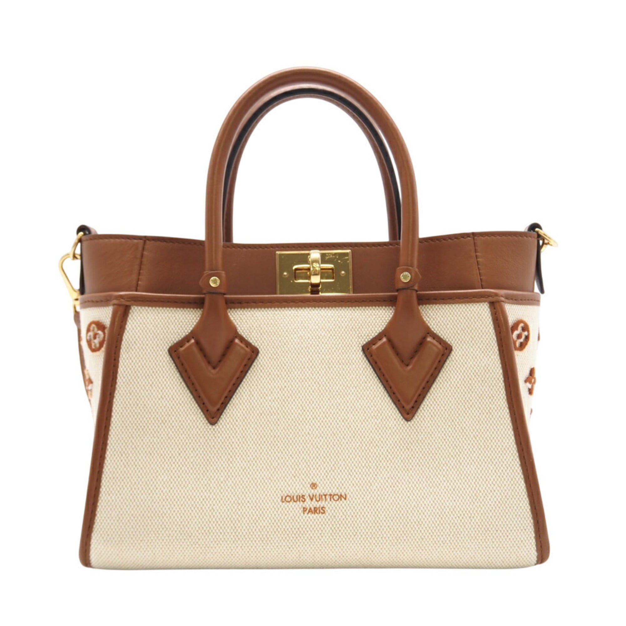 Louis Vuitton Beige Brown Canvas Leather Shoulder Bag (Pre-Owned)