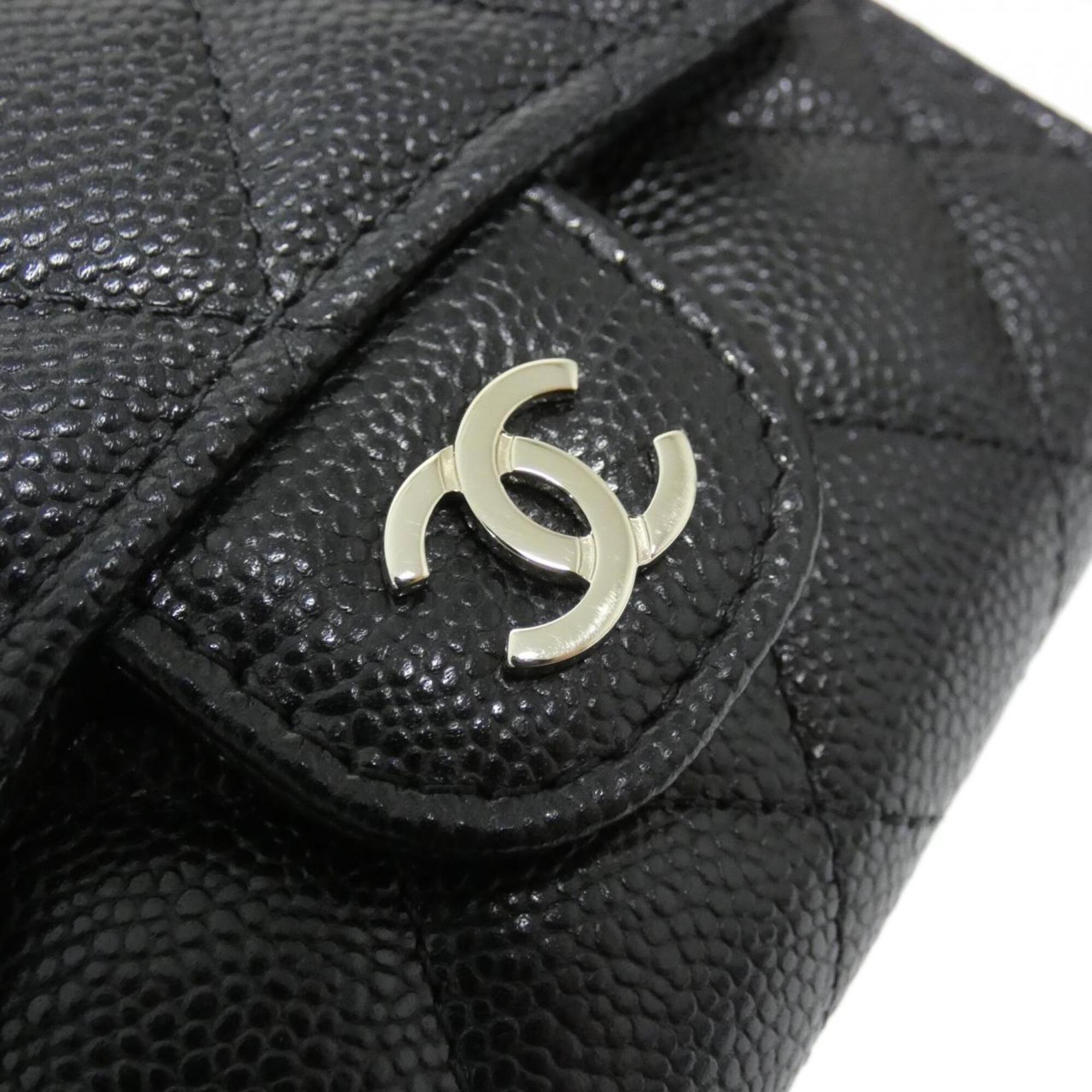 Chanel Black Bordeaux Grained Calfskin Wallet (Tri-Fold) (Pre-Owned)