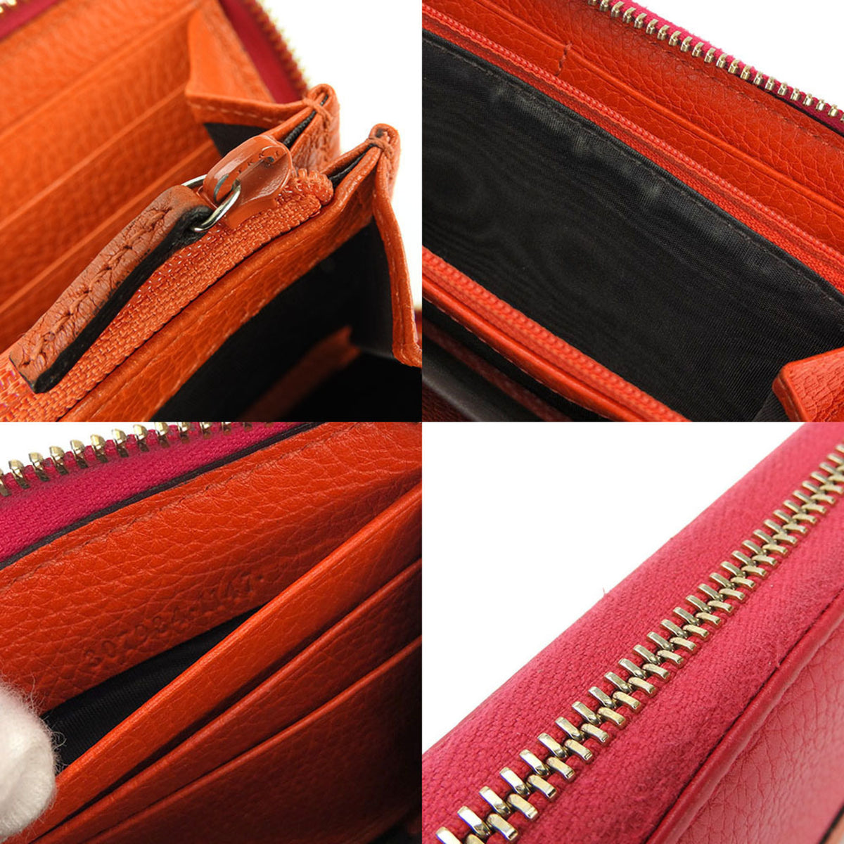 Gucci Bamboo Orange Pink Leather Long Wallet (Bi-Fold) (Pre-Owned)