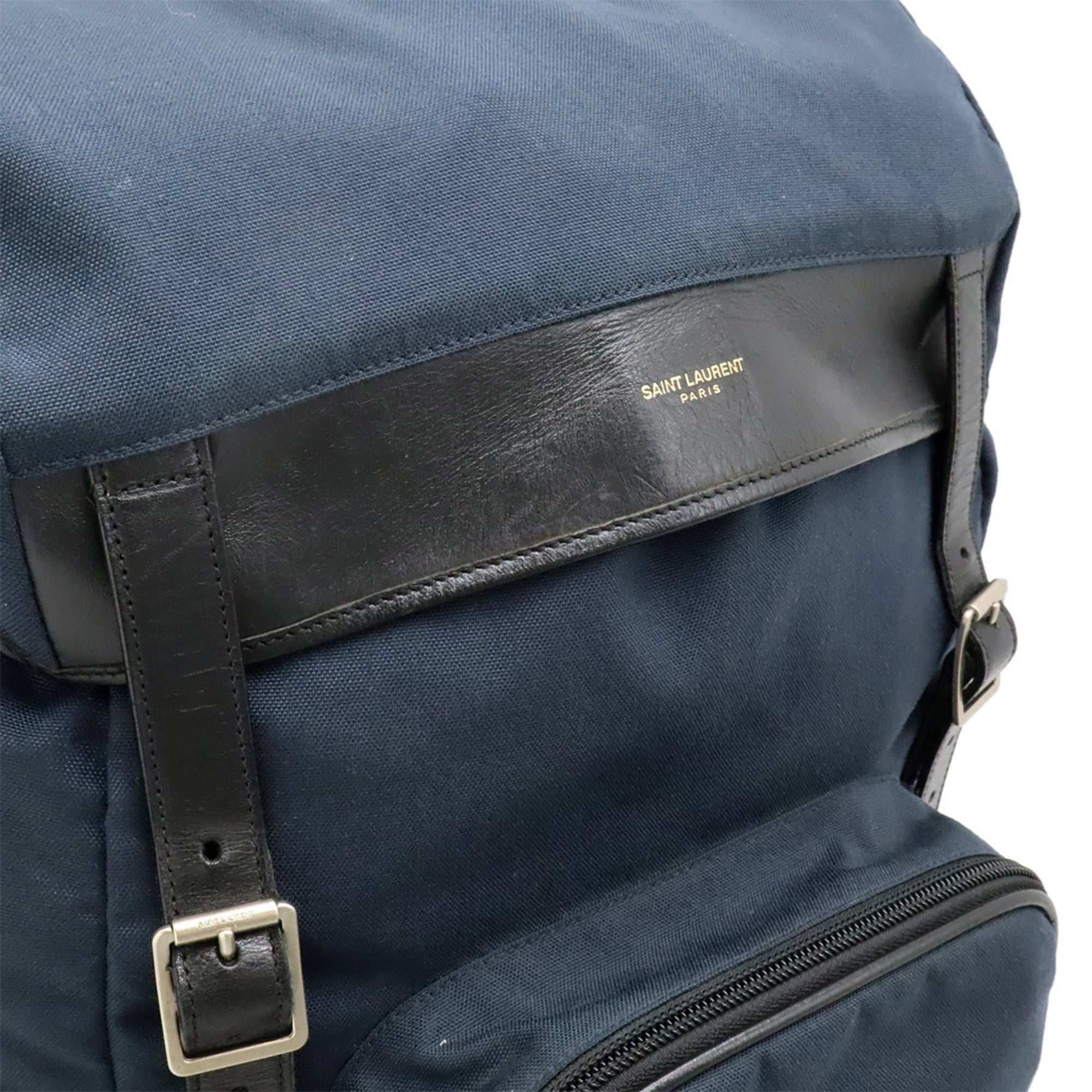 Yves Saint Laurent Navy Canvas Leather Backpack (Pre-Owned)