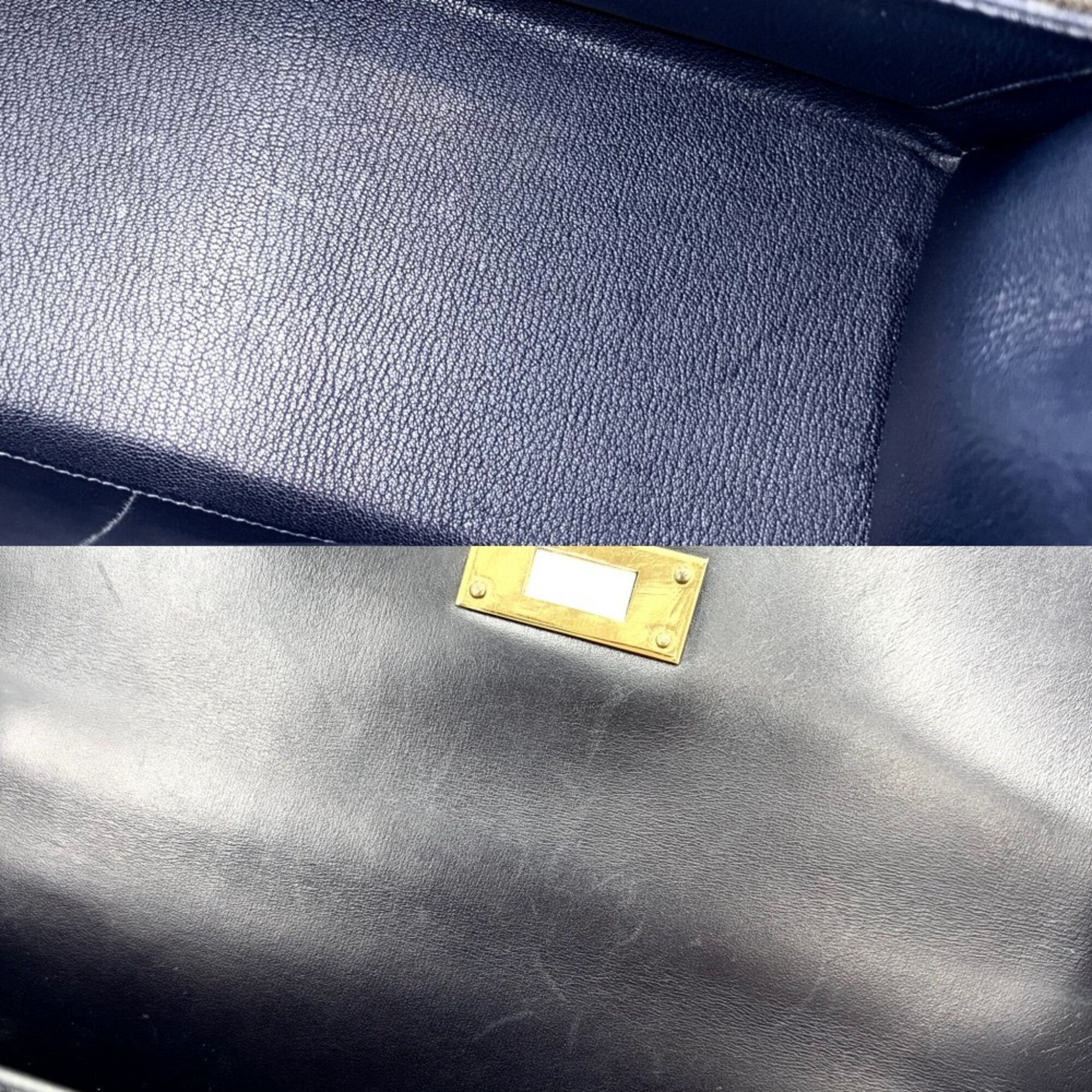 Hermes Kelly Navy Box Calf Leather Handbag Shoulder Bag (Pre-Owned)