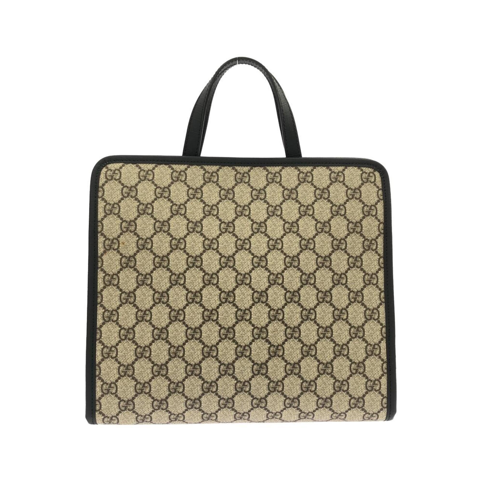 Gucci Beige Black Gg Supreme Canvas Handbag (Pre-Owned)