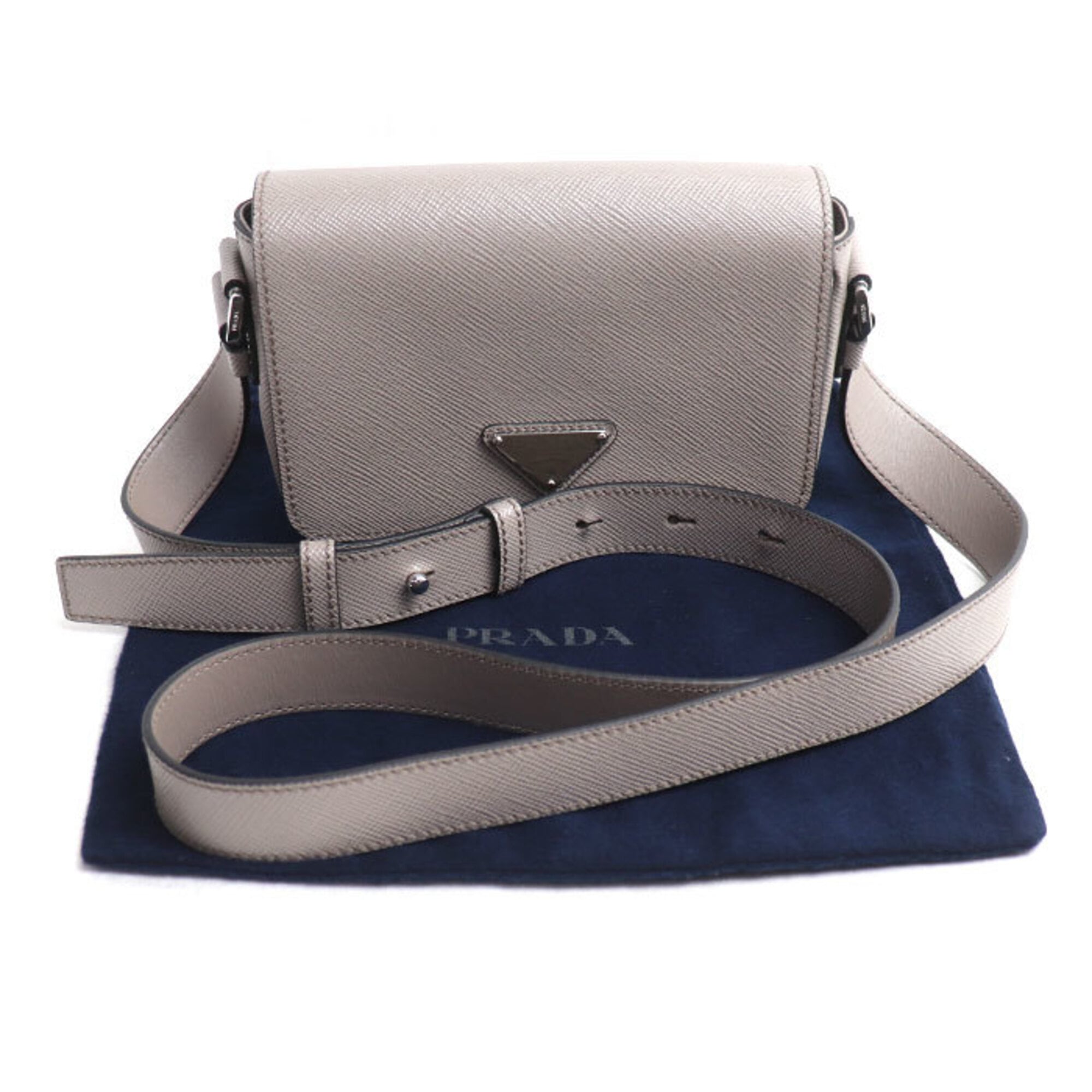 Prada Gray Leather Shoulder Bag (Pre-Owned)