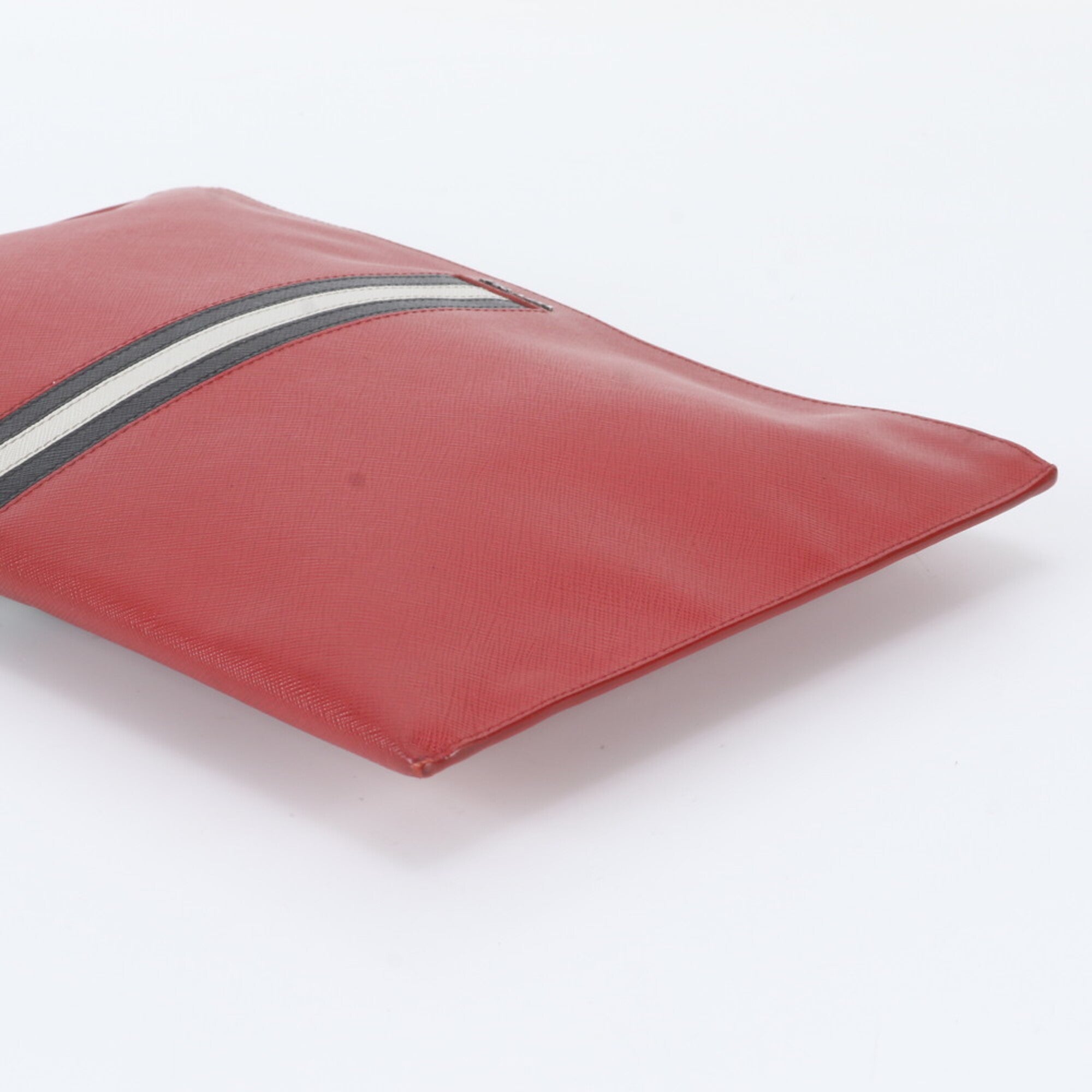 Prada Red Color Leather Clutch Bag Pouch (Pre-Owned)