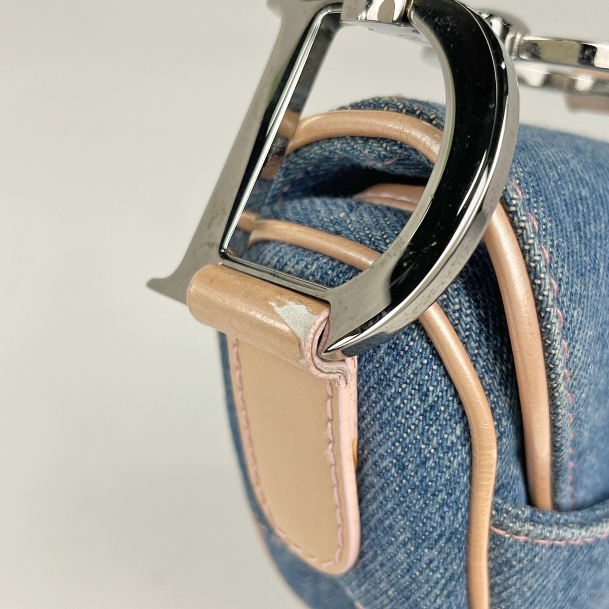 Christian Dior Blue Pink Denim Leather Saddle Bag (Pre-Owned)